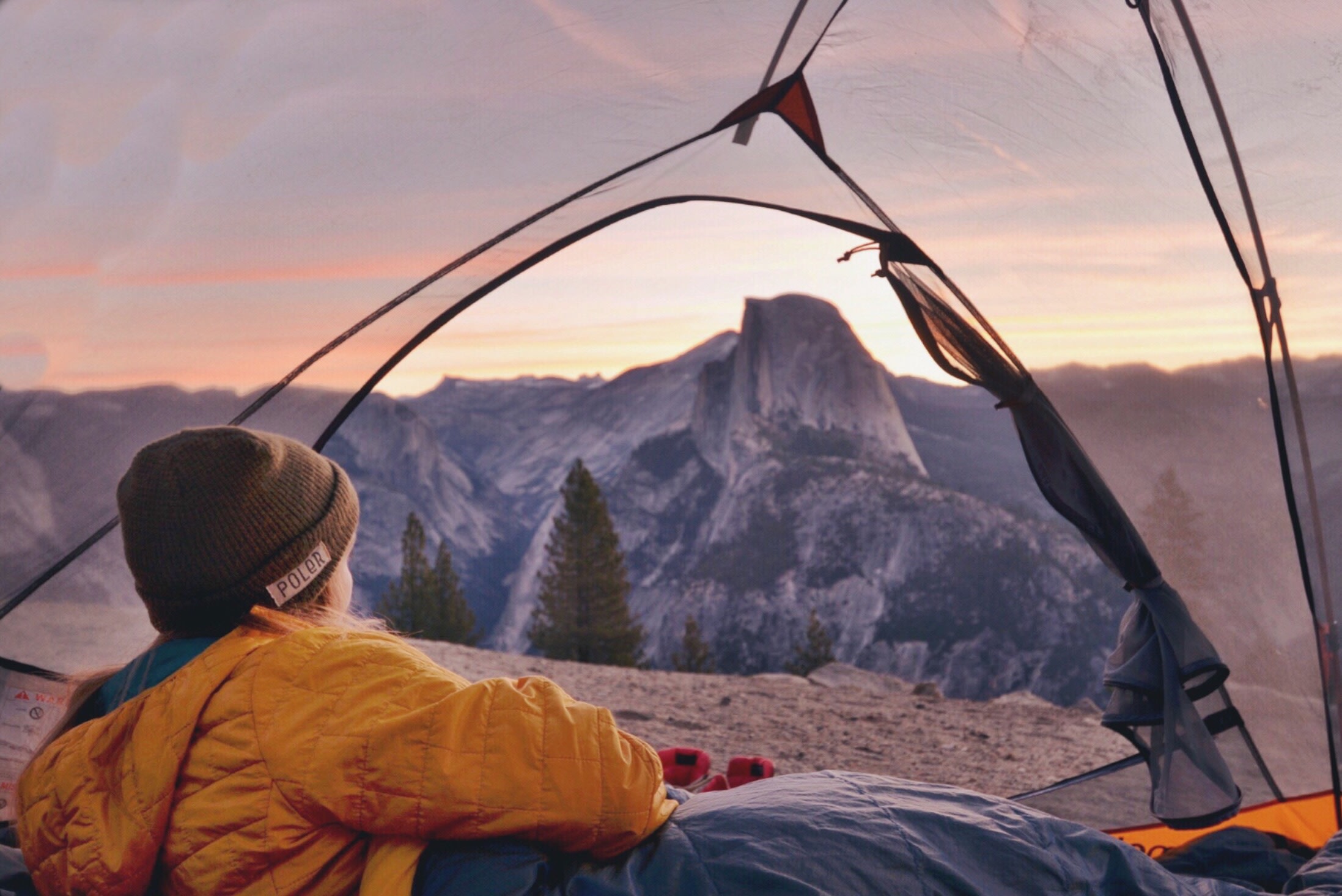 During the winter season you can camp at Glacier Point with a wilderness permit and have morning views like this