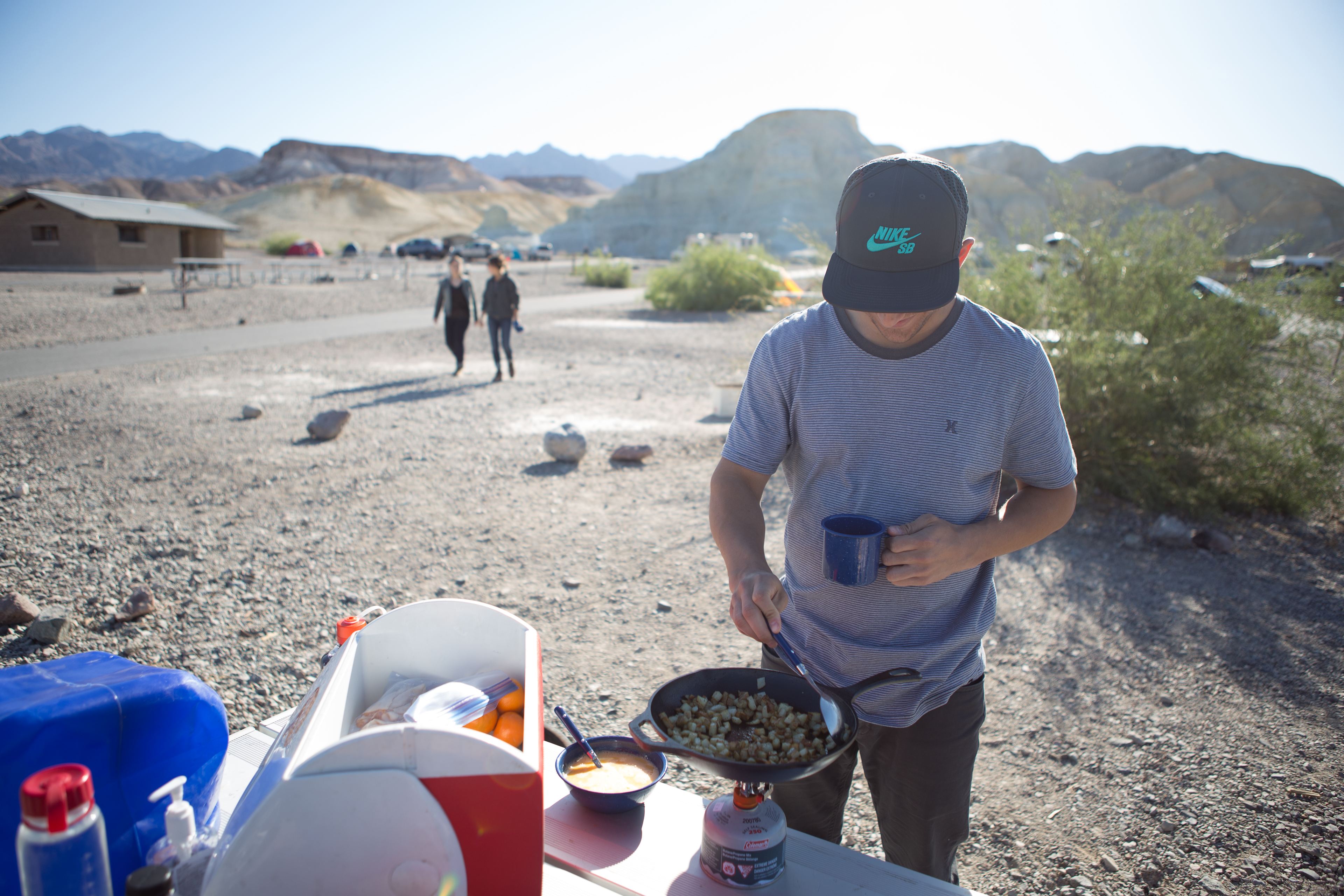 Camp breakfast. The bathrooms and water spigots were spaced out nicely