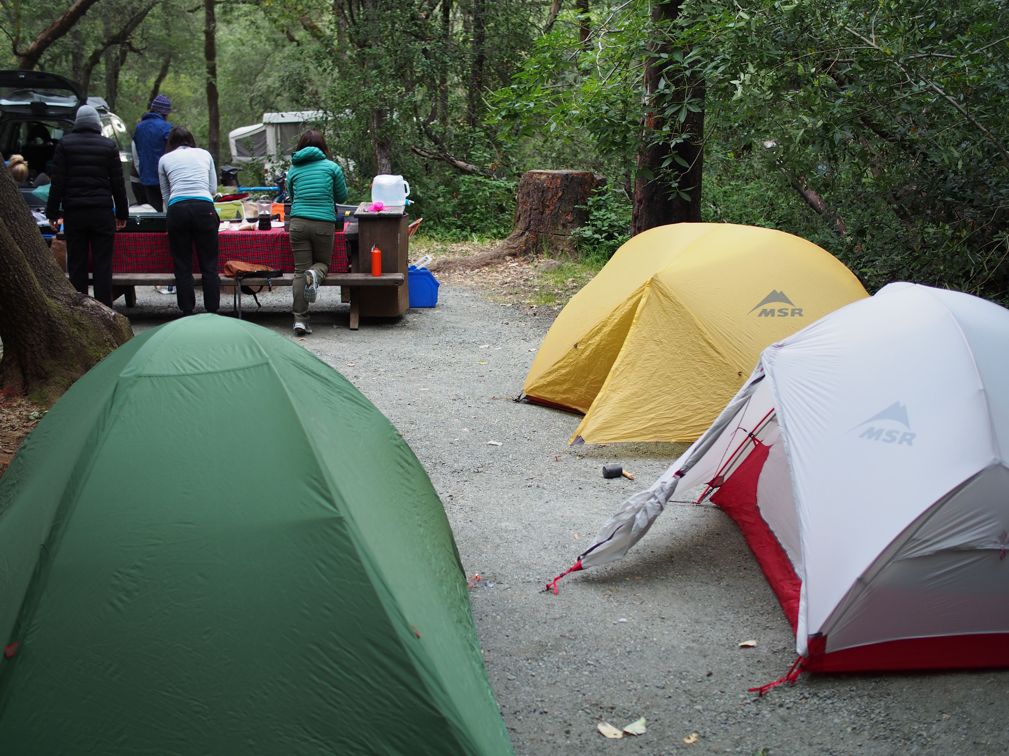 Trail Mavens camping at site #45, which had TONS of flat space for tents (we probably could have fit a fourth). Downside: the ground was incredibly hard. You'll bend a lot of tent stakes if you try to get them all the way into the ground.