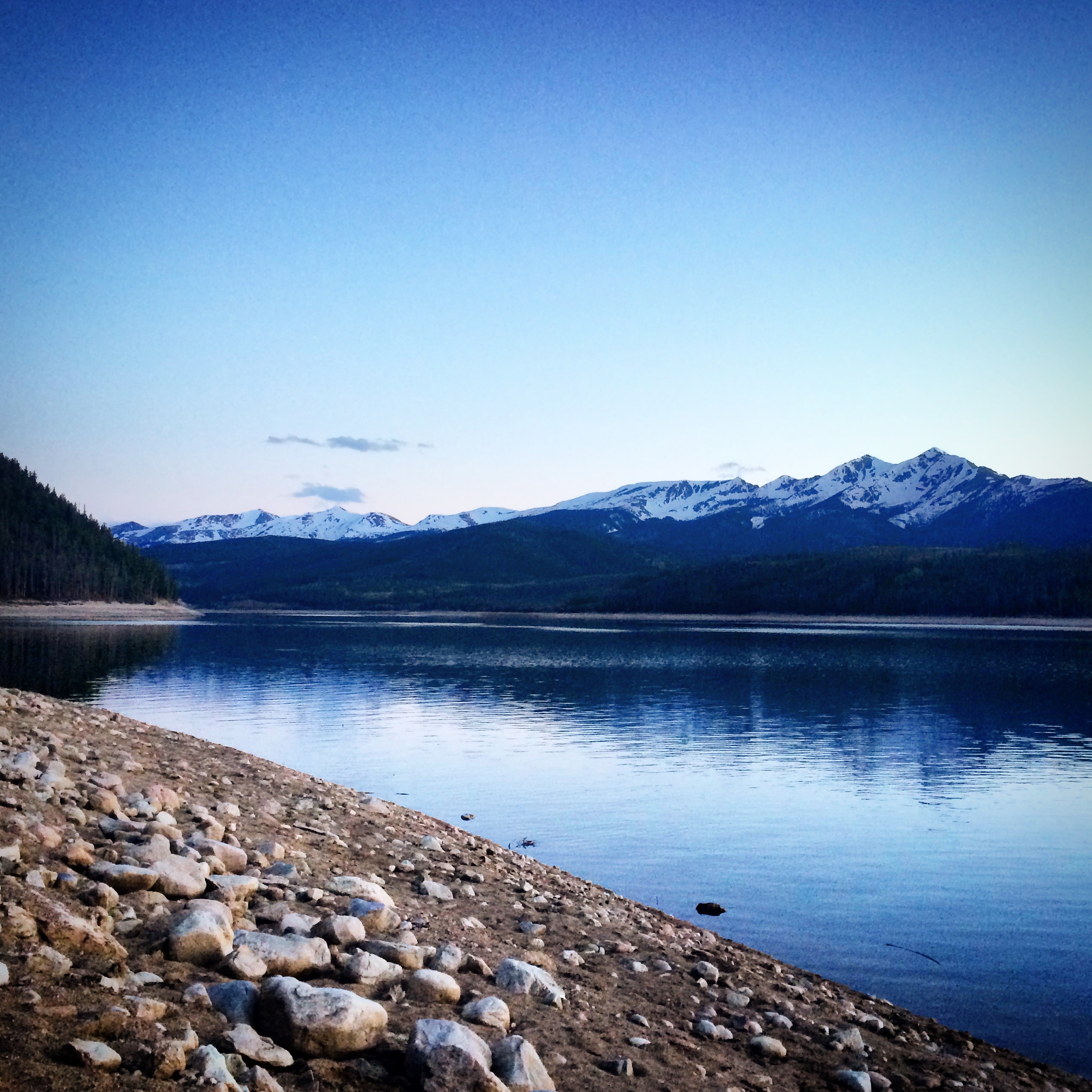 A short walk from the back loop of the campground is Dillon Reservoir, a beautiful place to sit with friends in the twilight. 