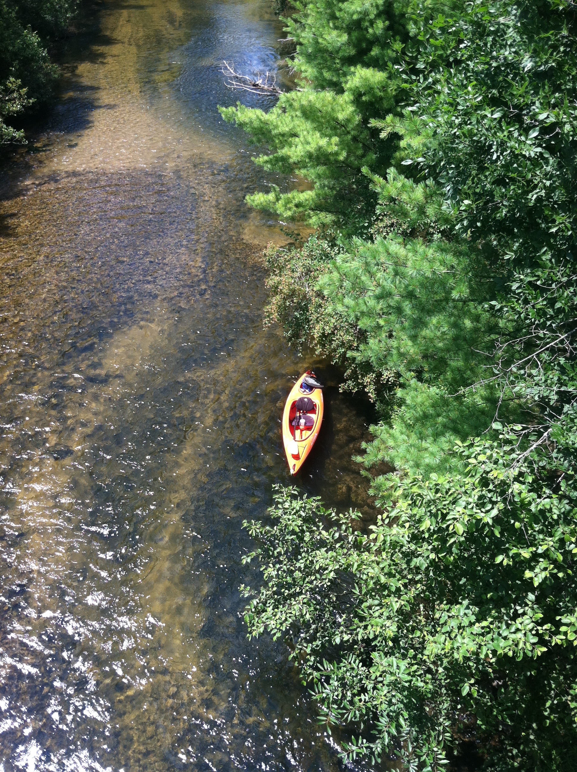 Standing on the railway bridge downstream