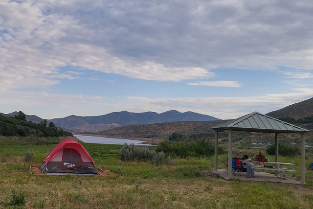 The picnic table needs that cover because it's hot as hades up in here. Noisy due to cars, livestock (!) and people. Skip it and go to Wasatch Mountain State Park instead.