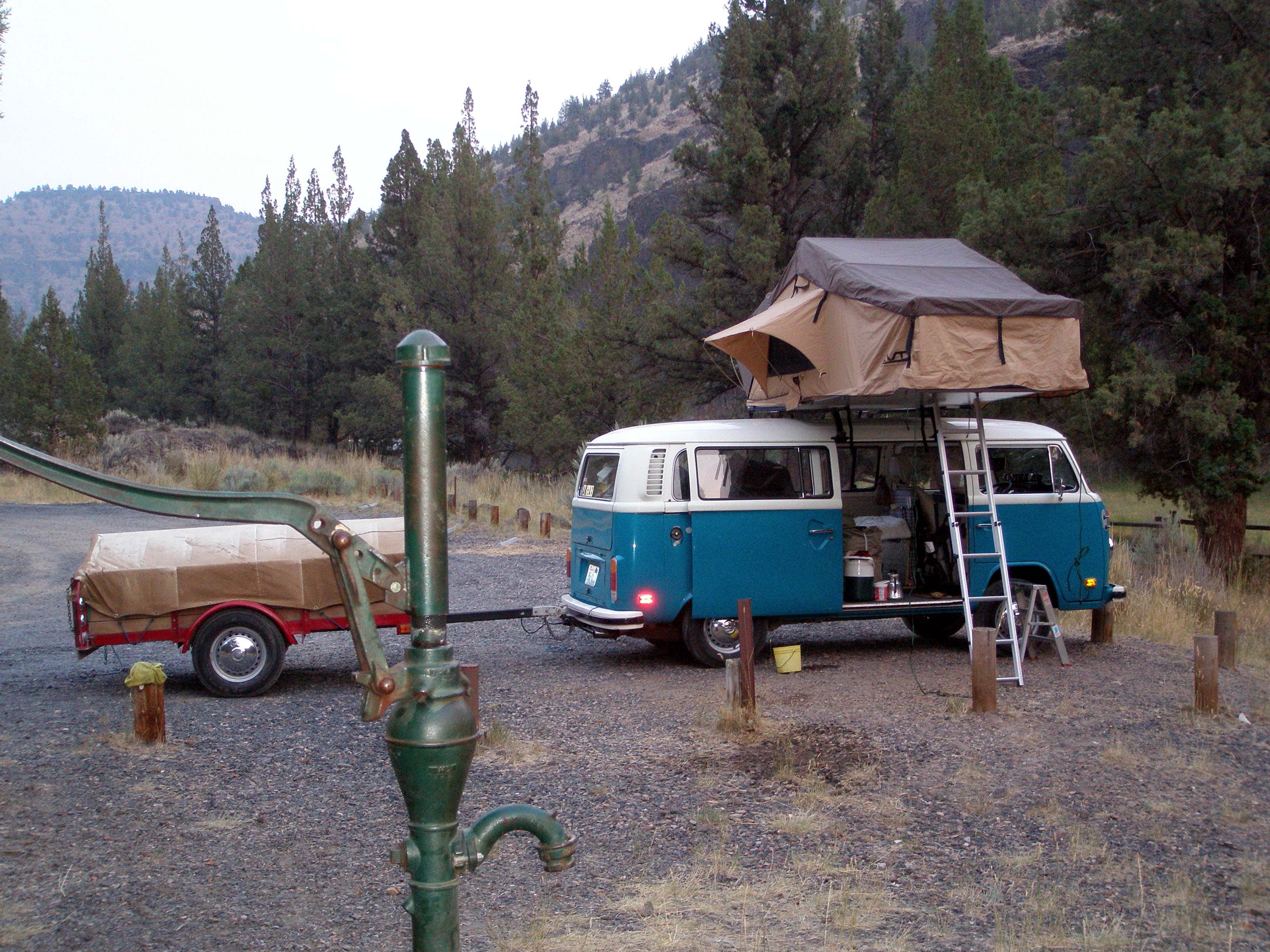 The convenient pump helped with the initial clean up and a half day at a car wash next finished the job. Great camp site though once you get there.