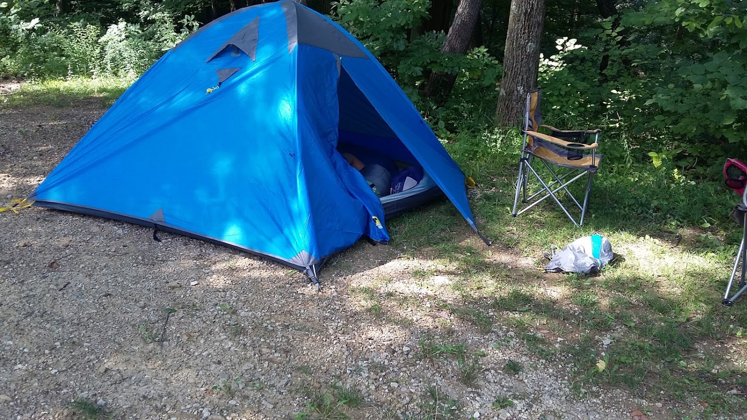 MountainSmith tent, Sky hanging out inside, perfect weather!