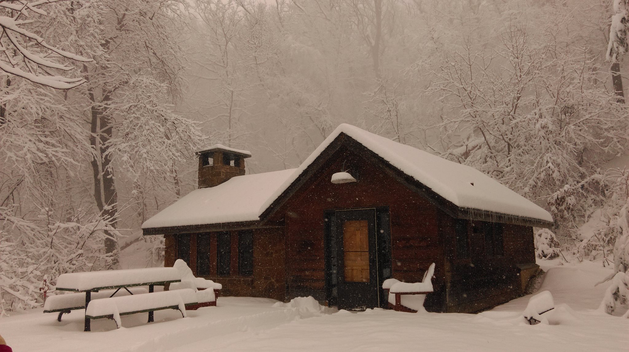 A cozy cabin, fireplace included, by a babbling brook in the silence of winter!