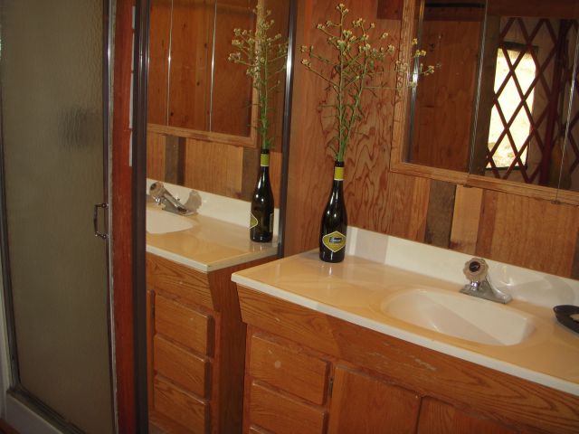 The indoor bathroom comes complete with a shower...