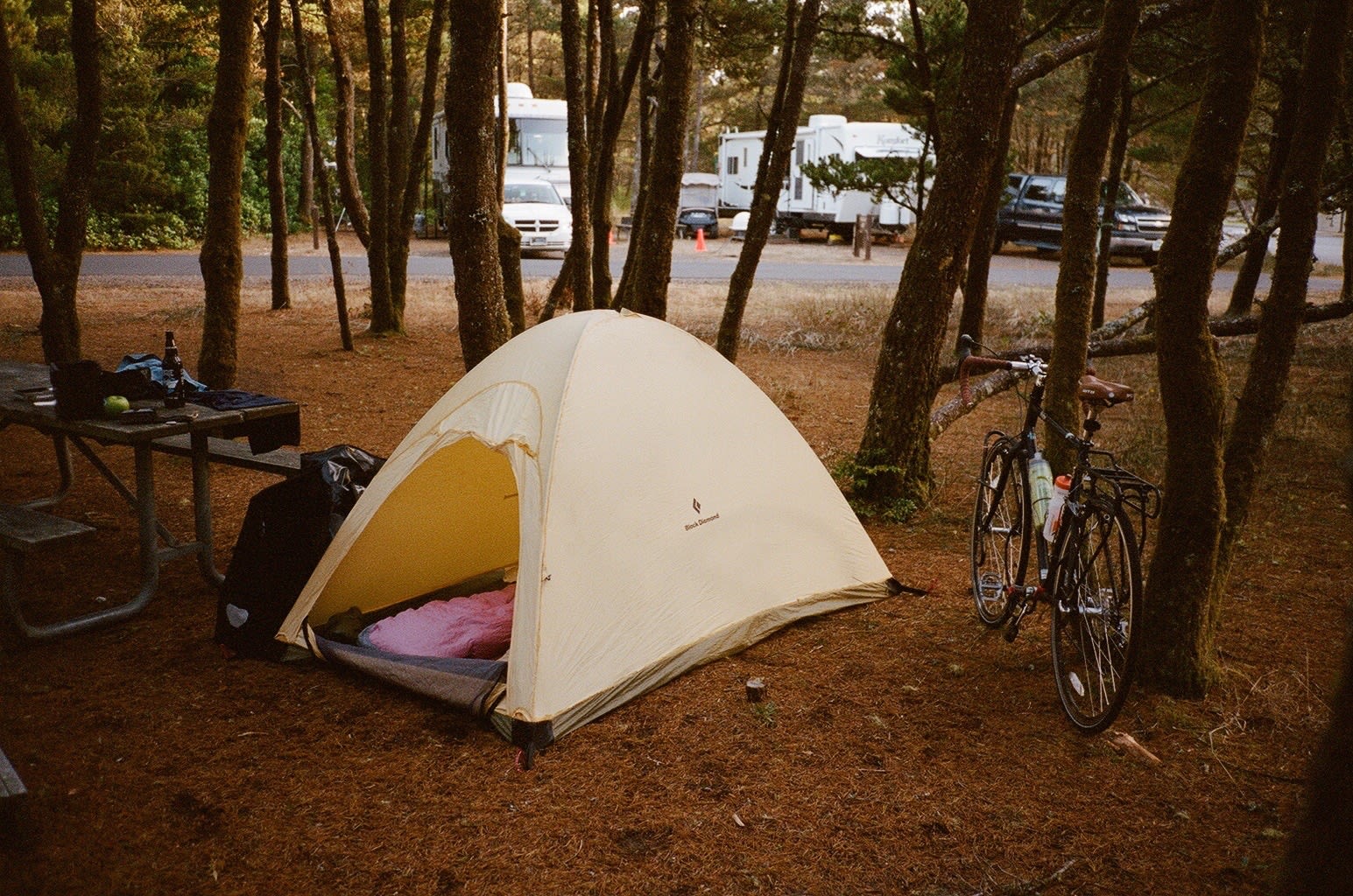 one of the many spots for a tent at the hiker/biker campsite.