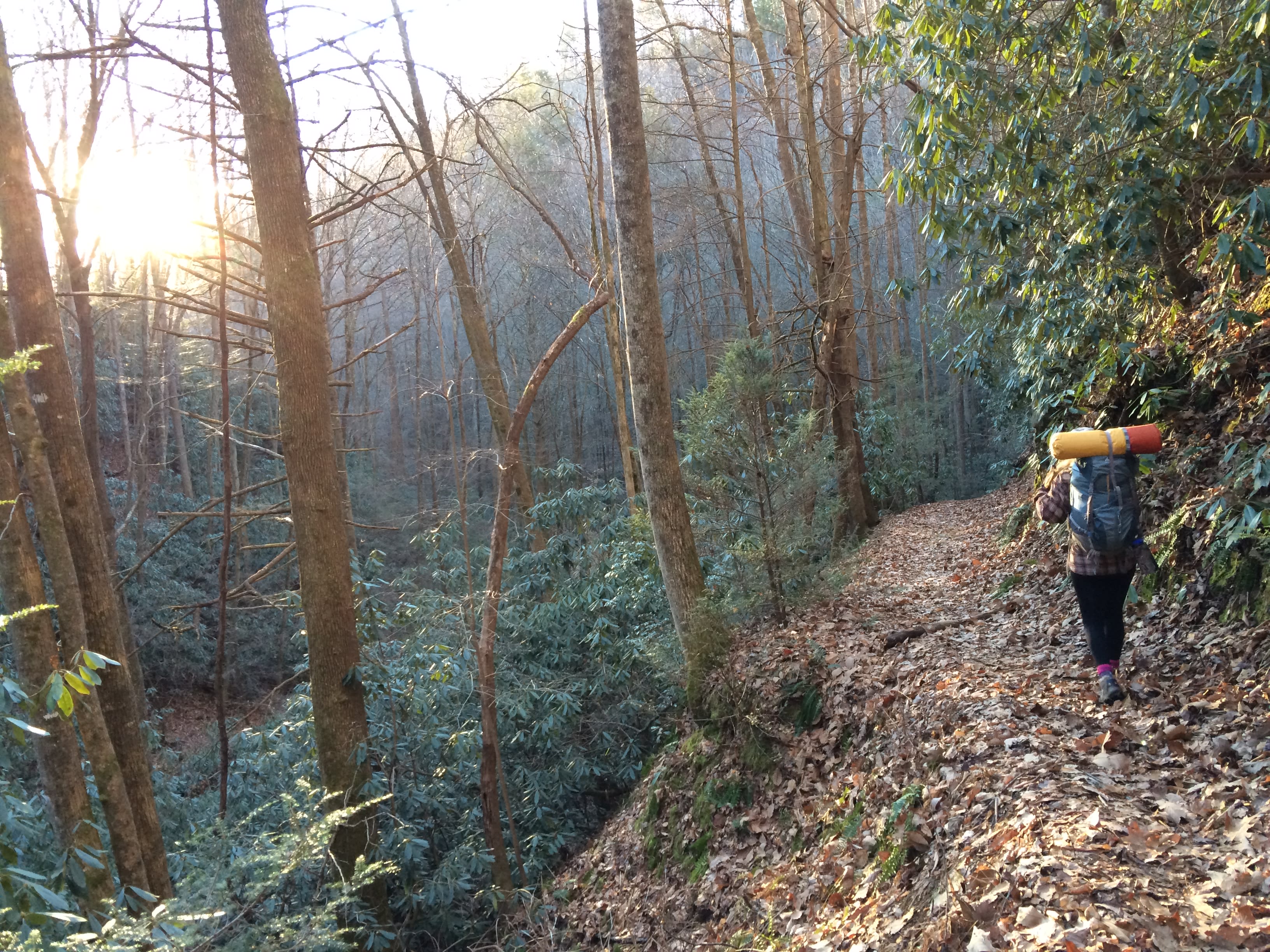 Hiking out of camp at the base of Stone Mountain after an evening of below freezing temps