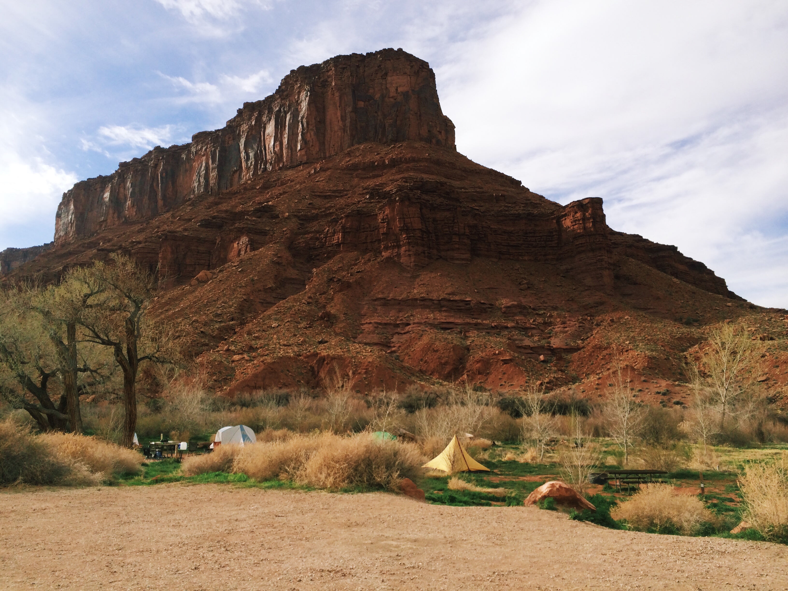 A variety of spots right along the river in the shadow of this giant mesa