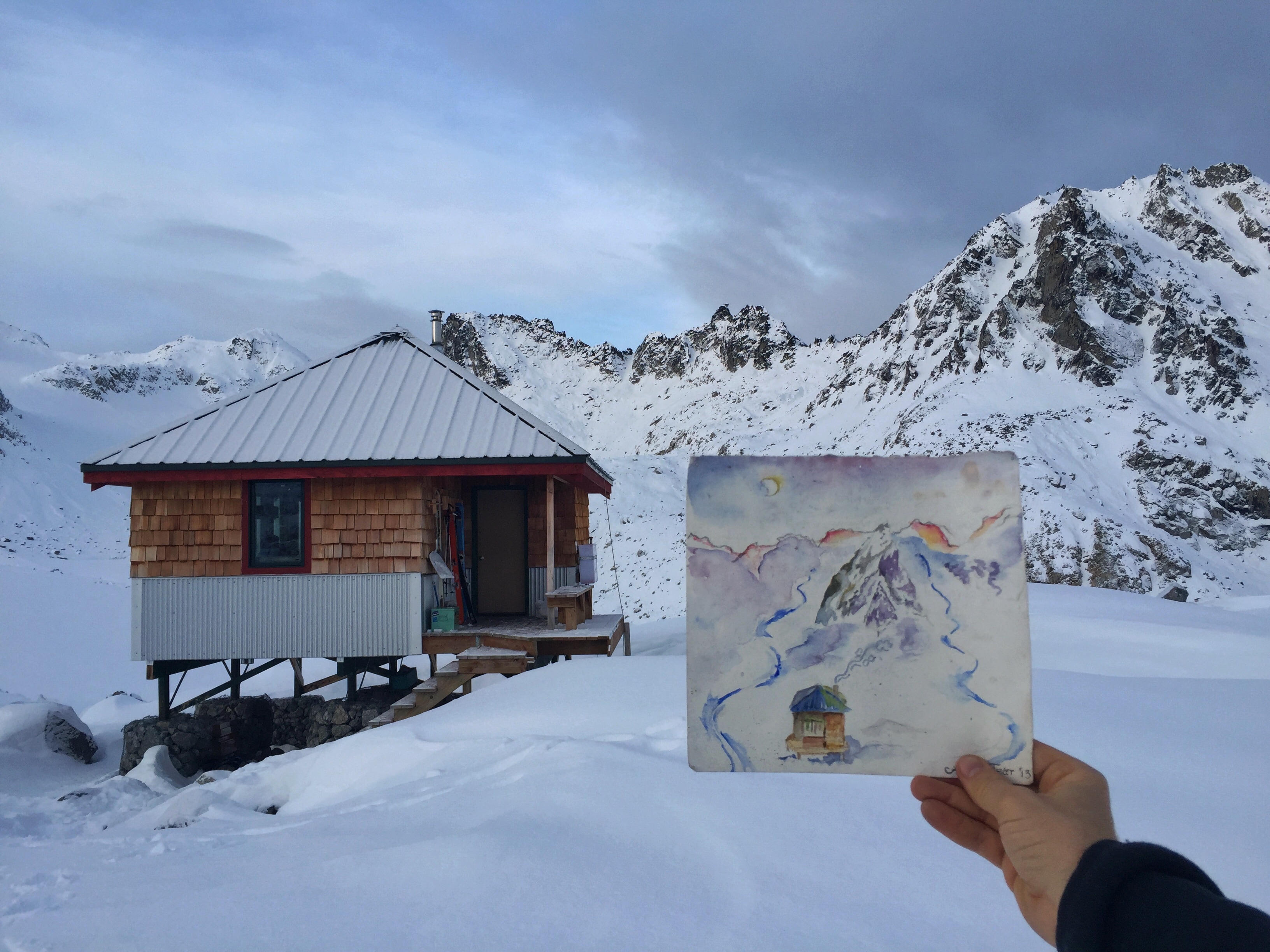 An American Alpine Club heated hut, Snowbird Hut, sits beside a wonderful and skiable glacier.  Skin up, then warm up in this cozy nugget of awesome deep in the Alaskan backcountry!