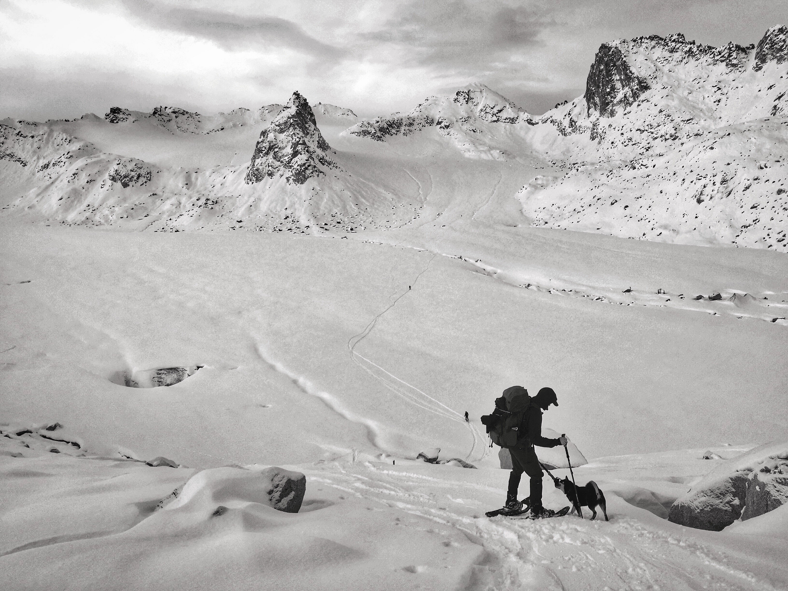 When crossing the Snowbird Glacier, be mindful of the moulins and crevasses!  See the huge moulin to the left of the photo?  Yikes!