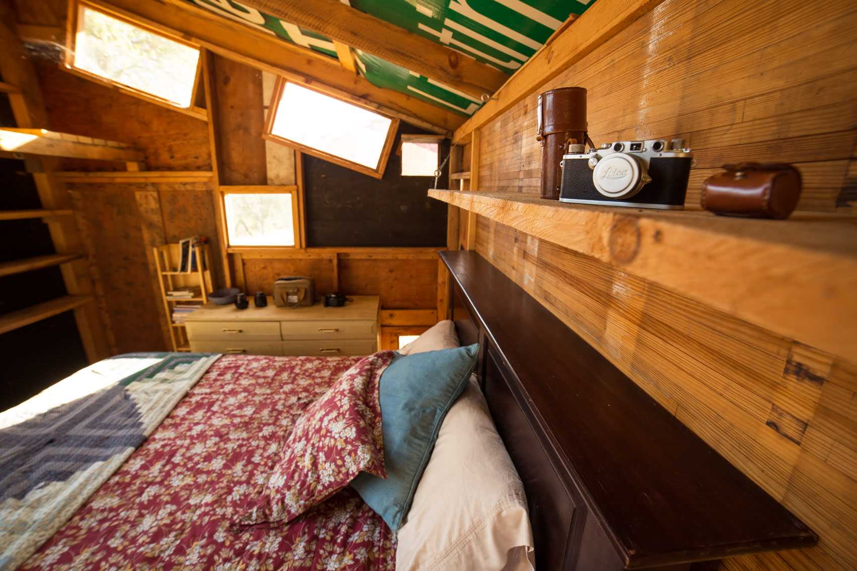 There are lots of shelves and hooks to get yourself situated and cozy upon arrival.