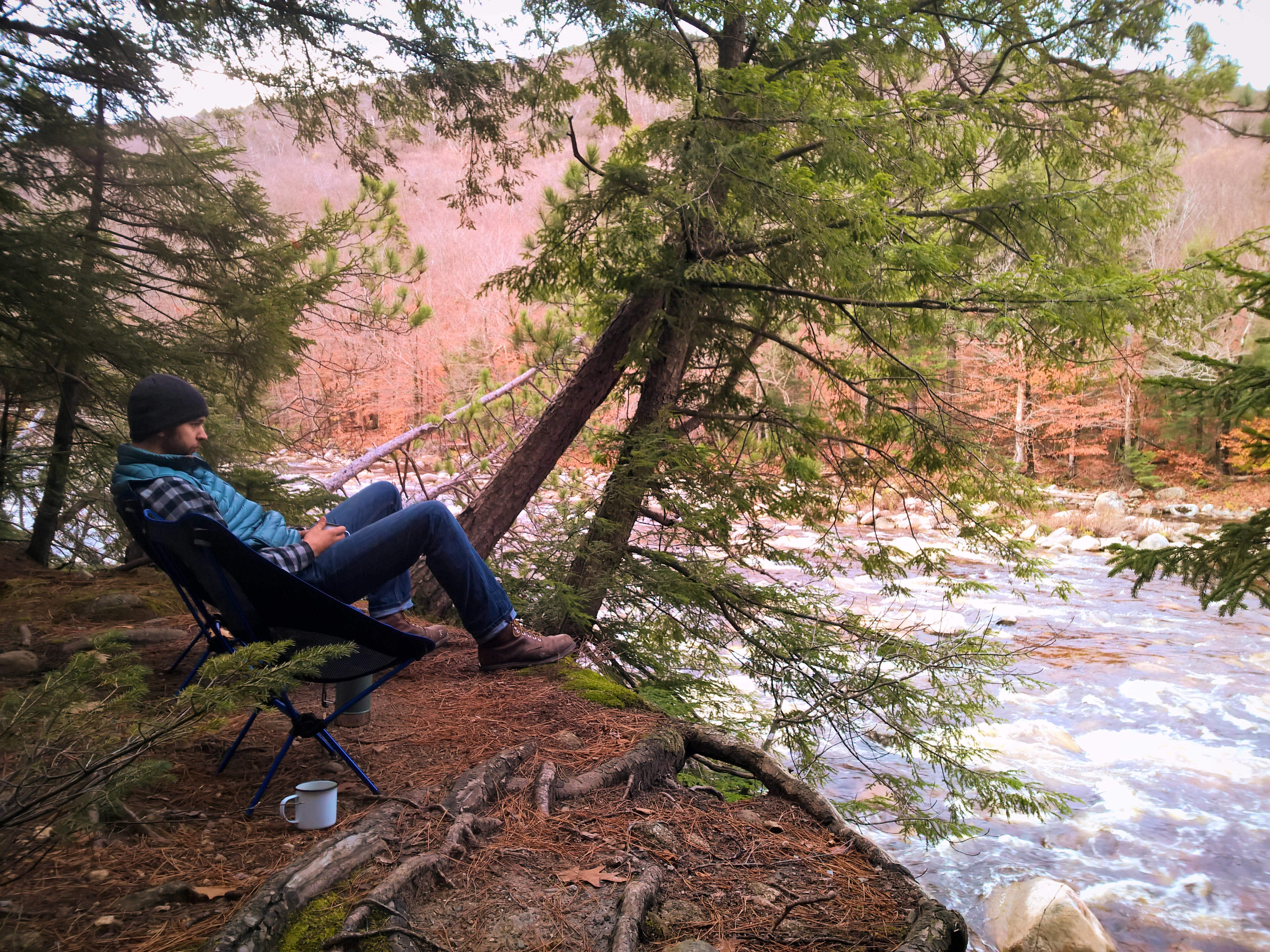 Find yourself a good spot along the bank of the Pemigewasset for morning coffee