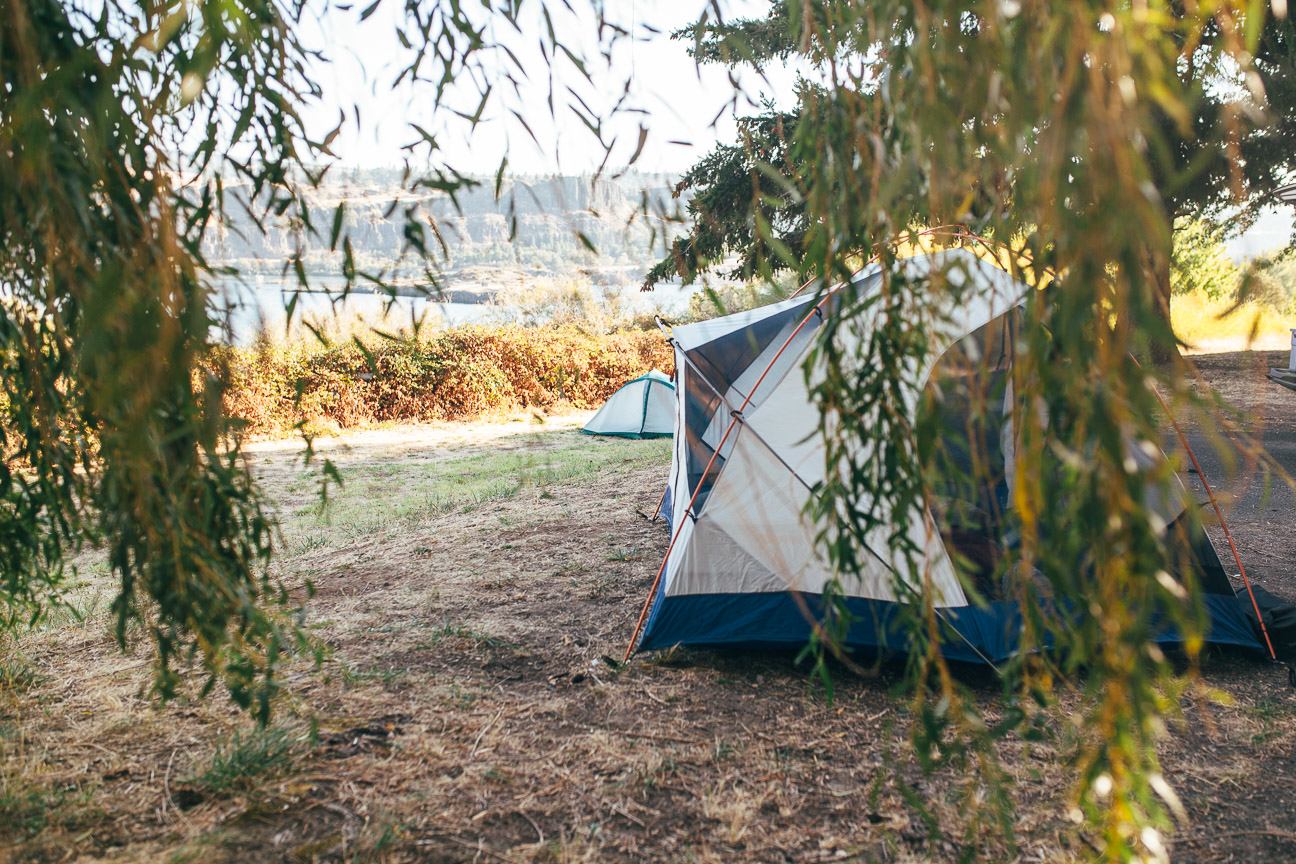 Tent site with a view of the Columbia River. 