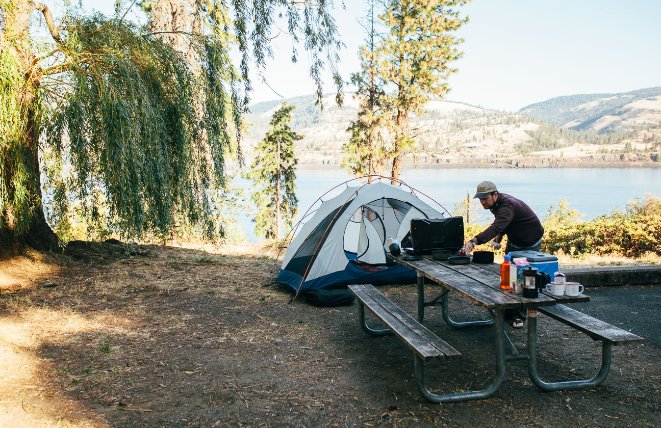 Tent site overlooking the Columbia River. 