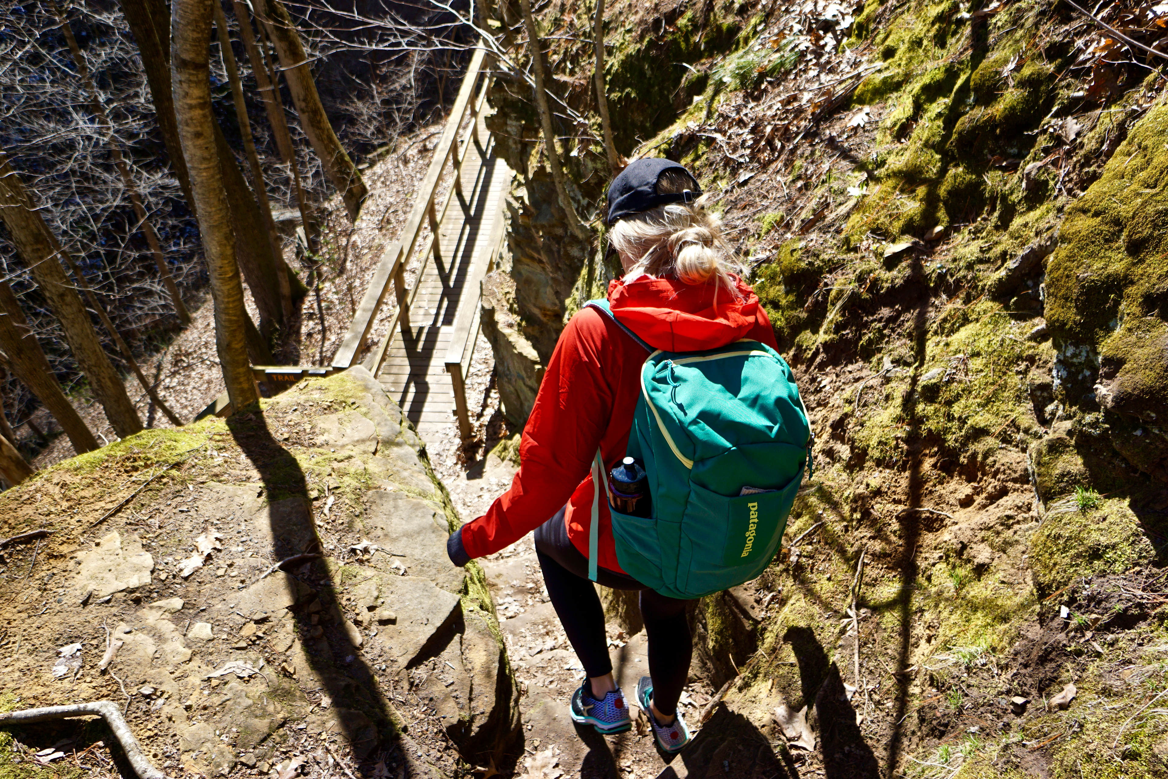 Lots of stairs on the Sandstone Trail leading to the waterfall. 
