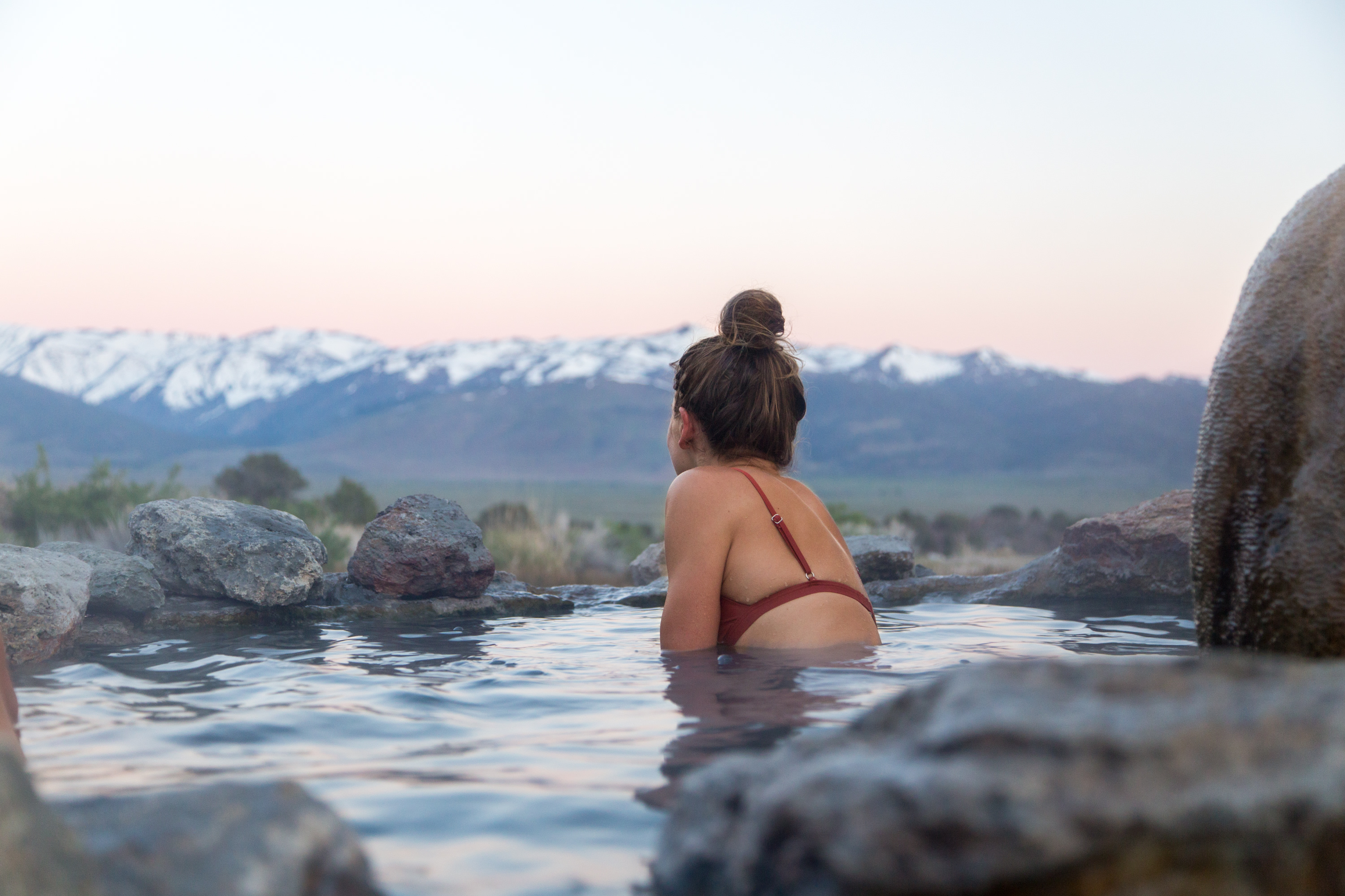 Watching the sun come up from Travertine's hottest spring.