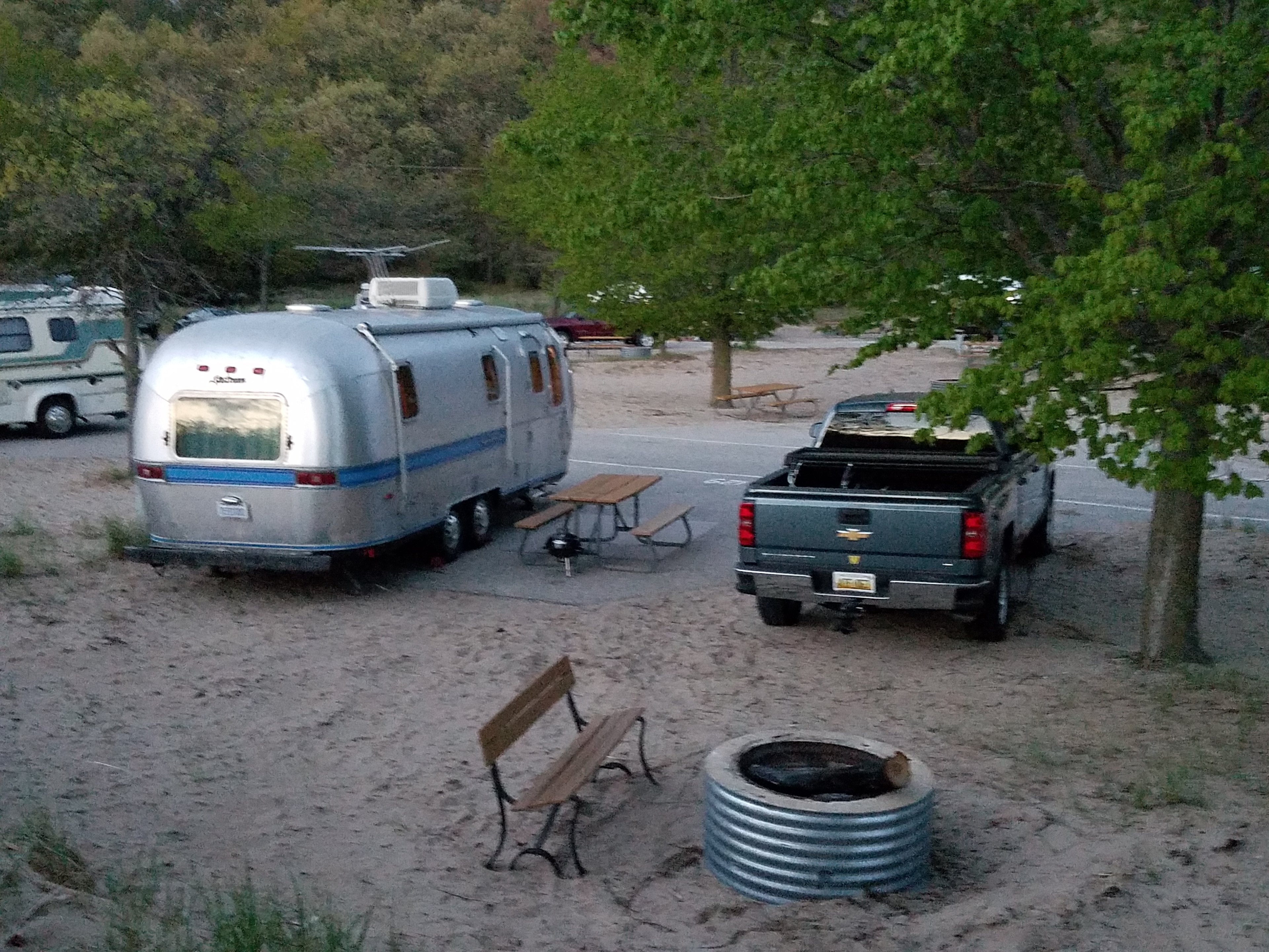 Campsite #129 with fire pit and plenty of room to park