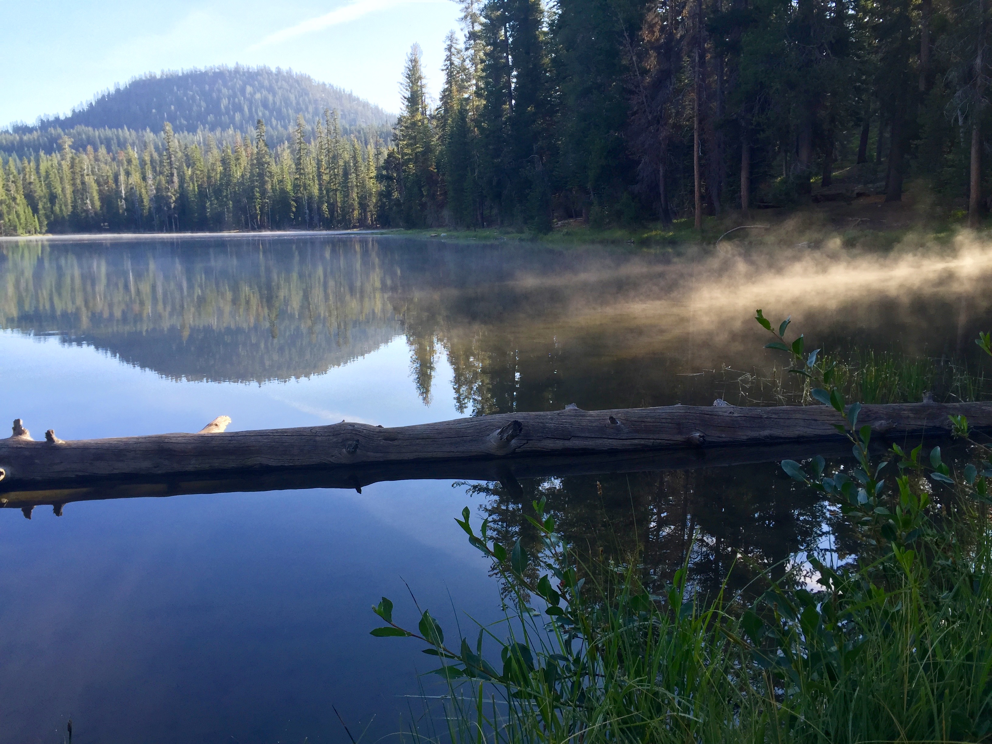 The morning mist over Summit Lake is beautiful and it's quiet if you get up before everyone else!