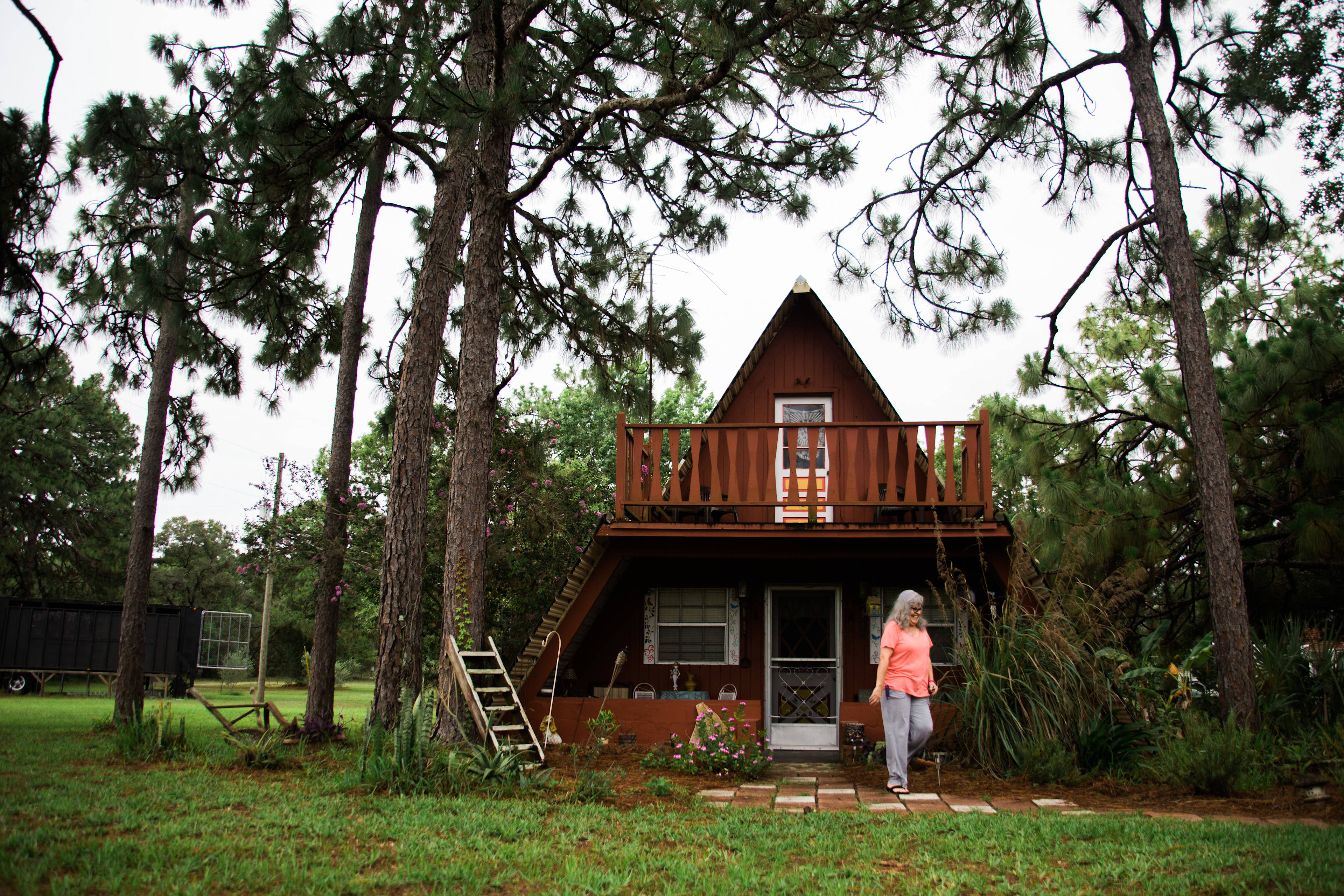 Yvonne after showing me the inside of the A-Frame! 