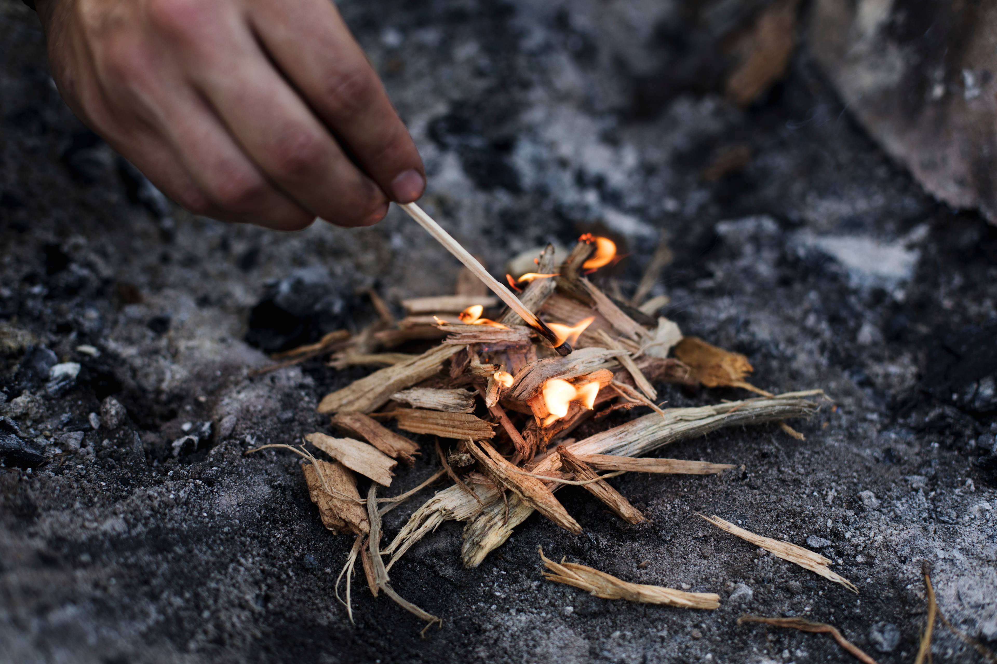 Getting our first fire of the day started. 