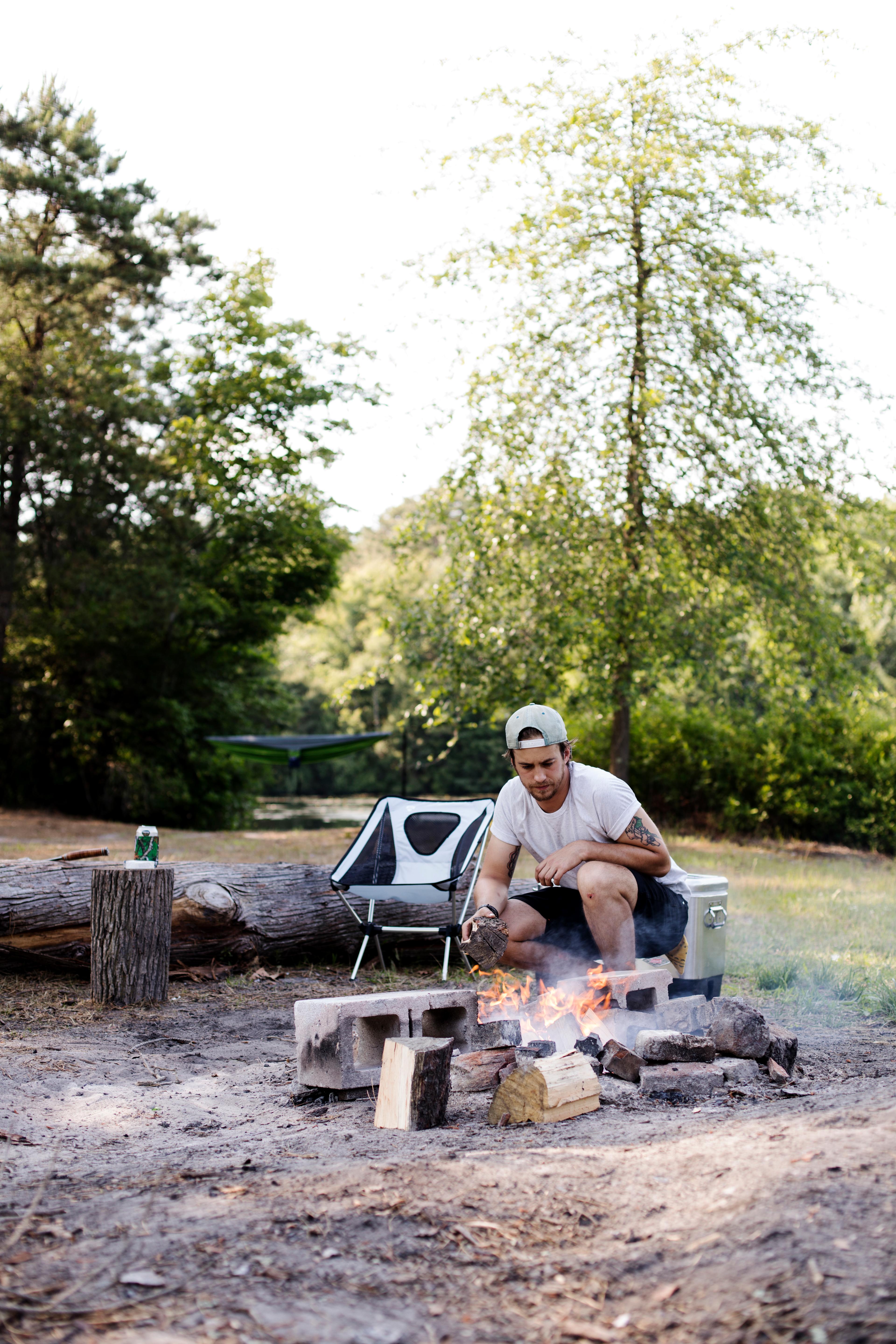 Burning those logs down to charcoals and getting ready to cook dinner.