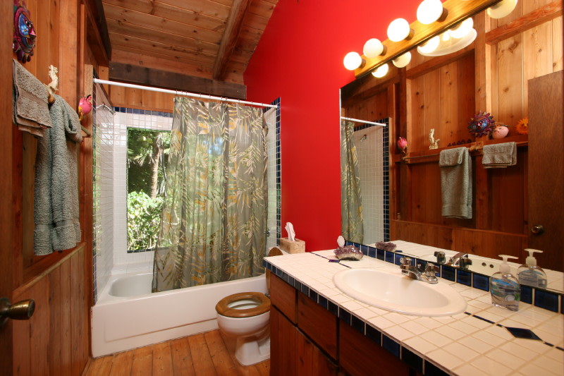 the bathroom window is huge and overlooks the jungle