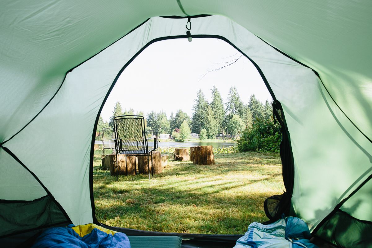 View out the tent- the fire circle and Mara lake