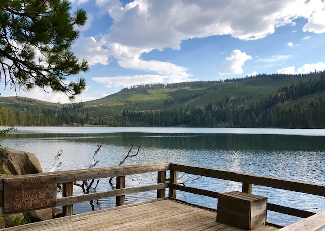 Public fishing dock on Blue Lake near the campground. There are huge brown and rainbow trout in the Lake!