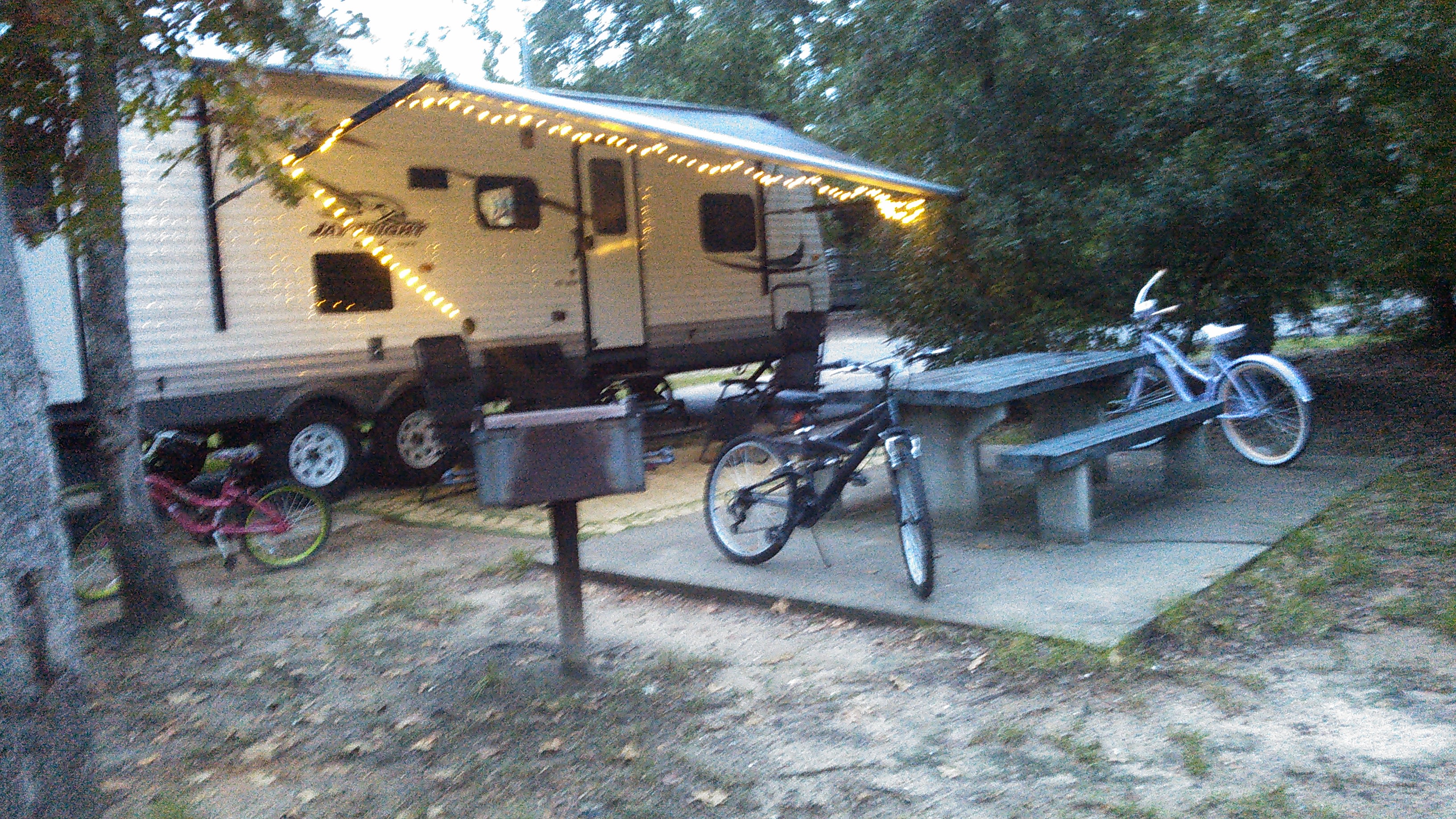 Large area, with grill. Easy back in, lots of space. 