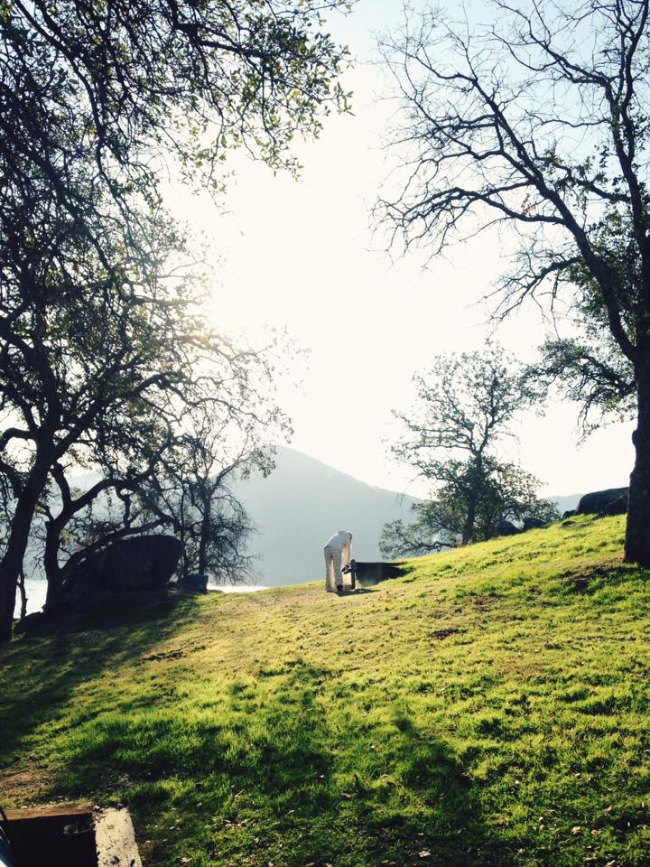 AM dishwashing! Convenient water spout close to our site with a view.
