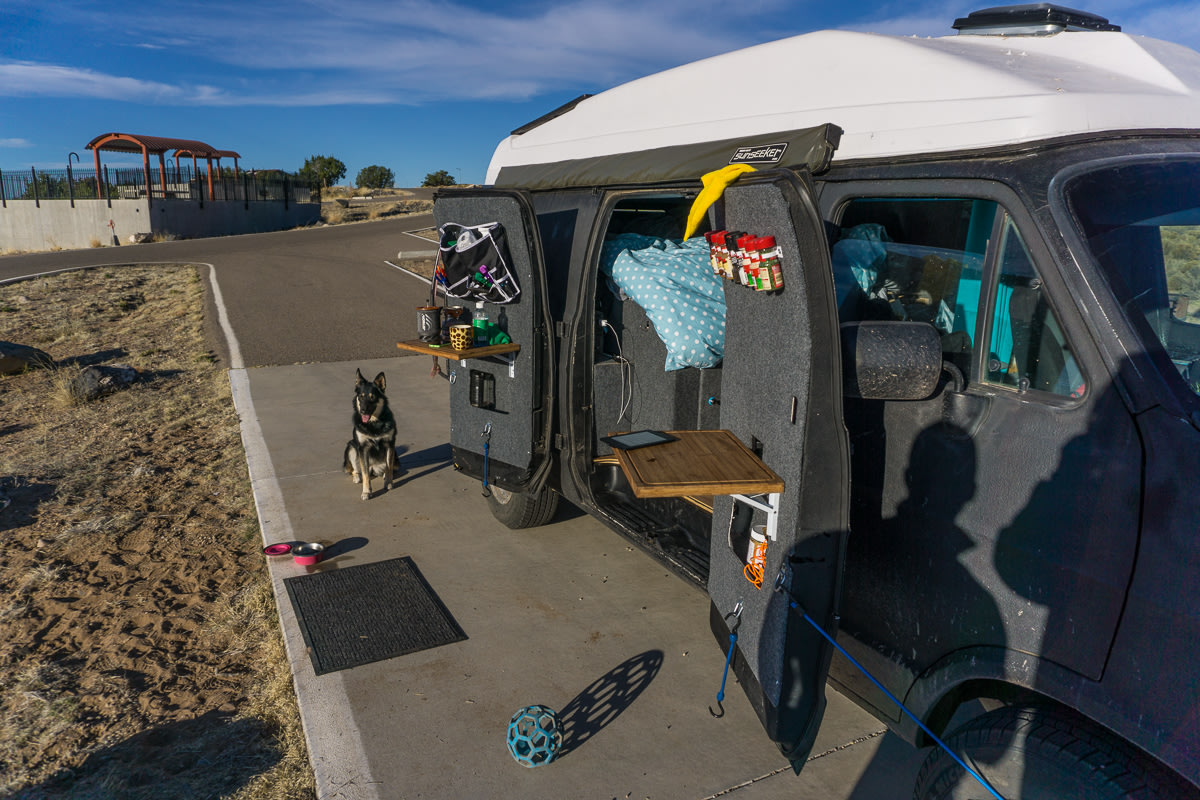 Paved camping with shade.