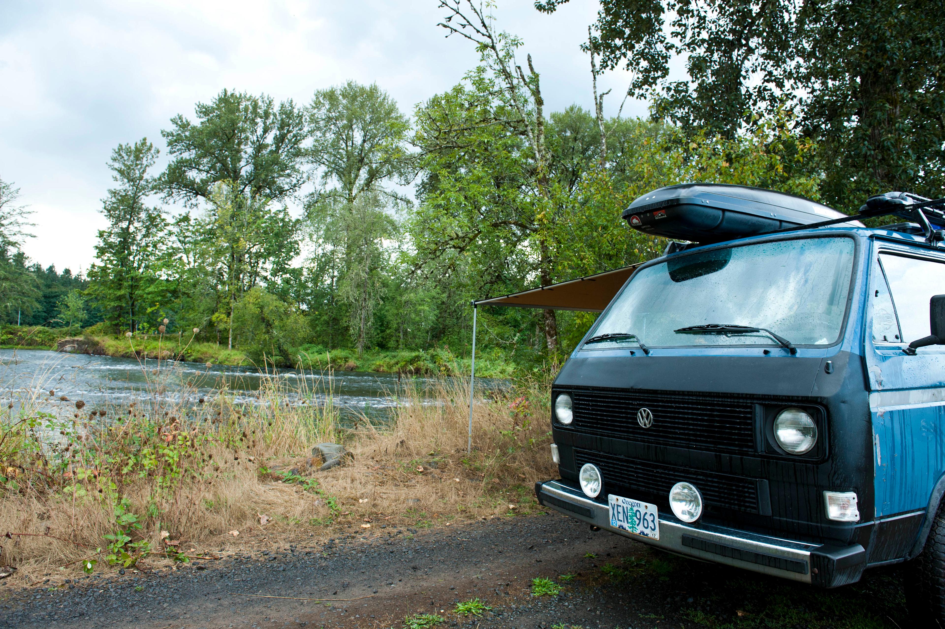 One of the many places a person could park/camp. This spot is right on the Santiam - a great sound to fall asleep to.
