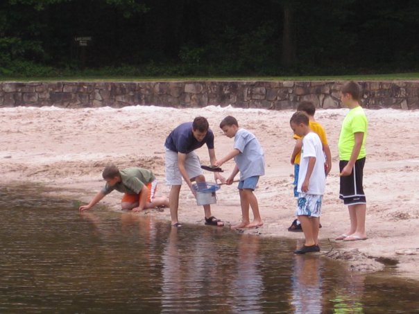 kids enjoyed catching salamanders in the lake