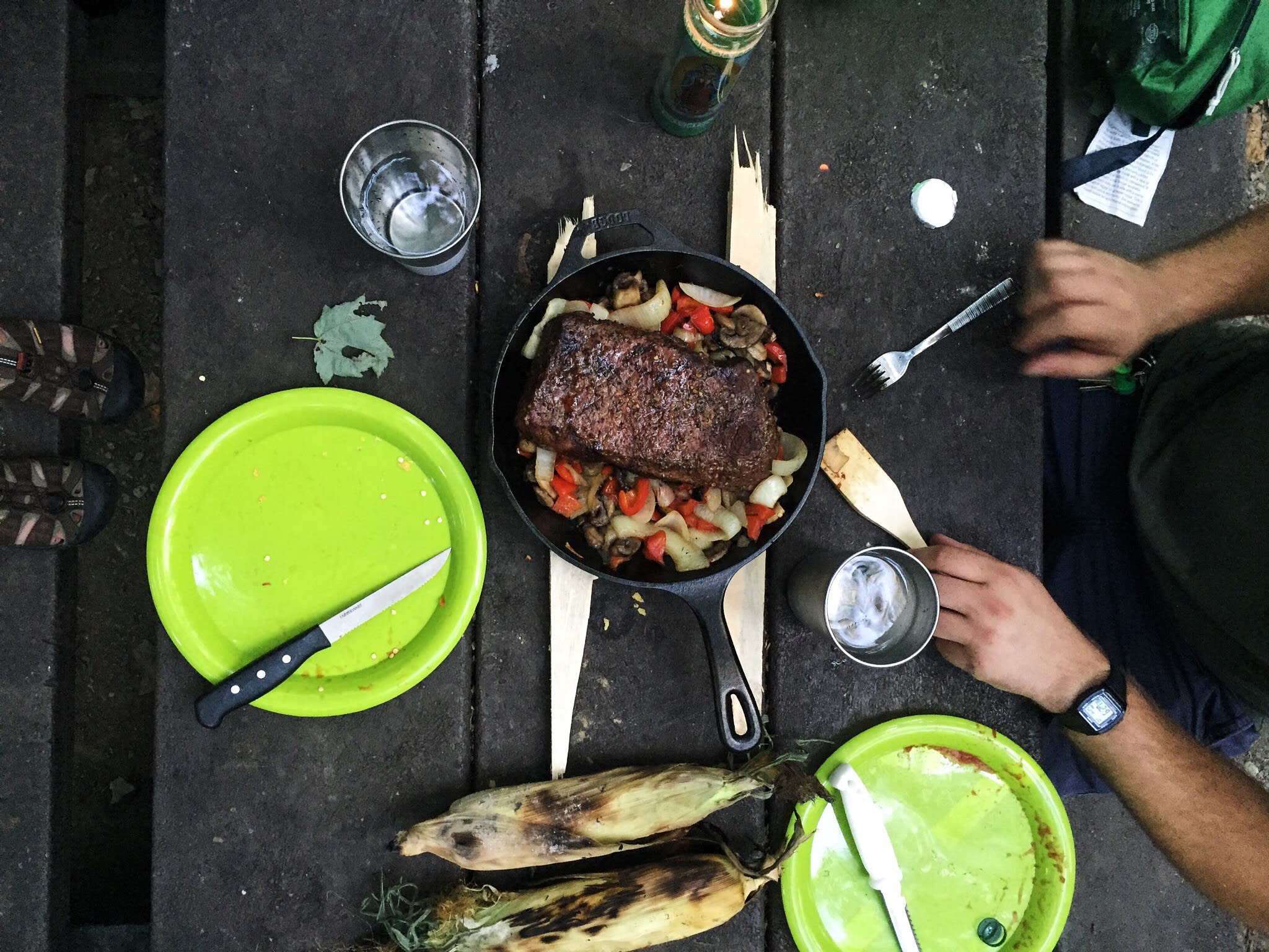 Made a fancy steak dinner over the campfire. Who says tent camping can't be glamorous? 