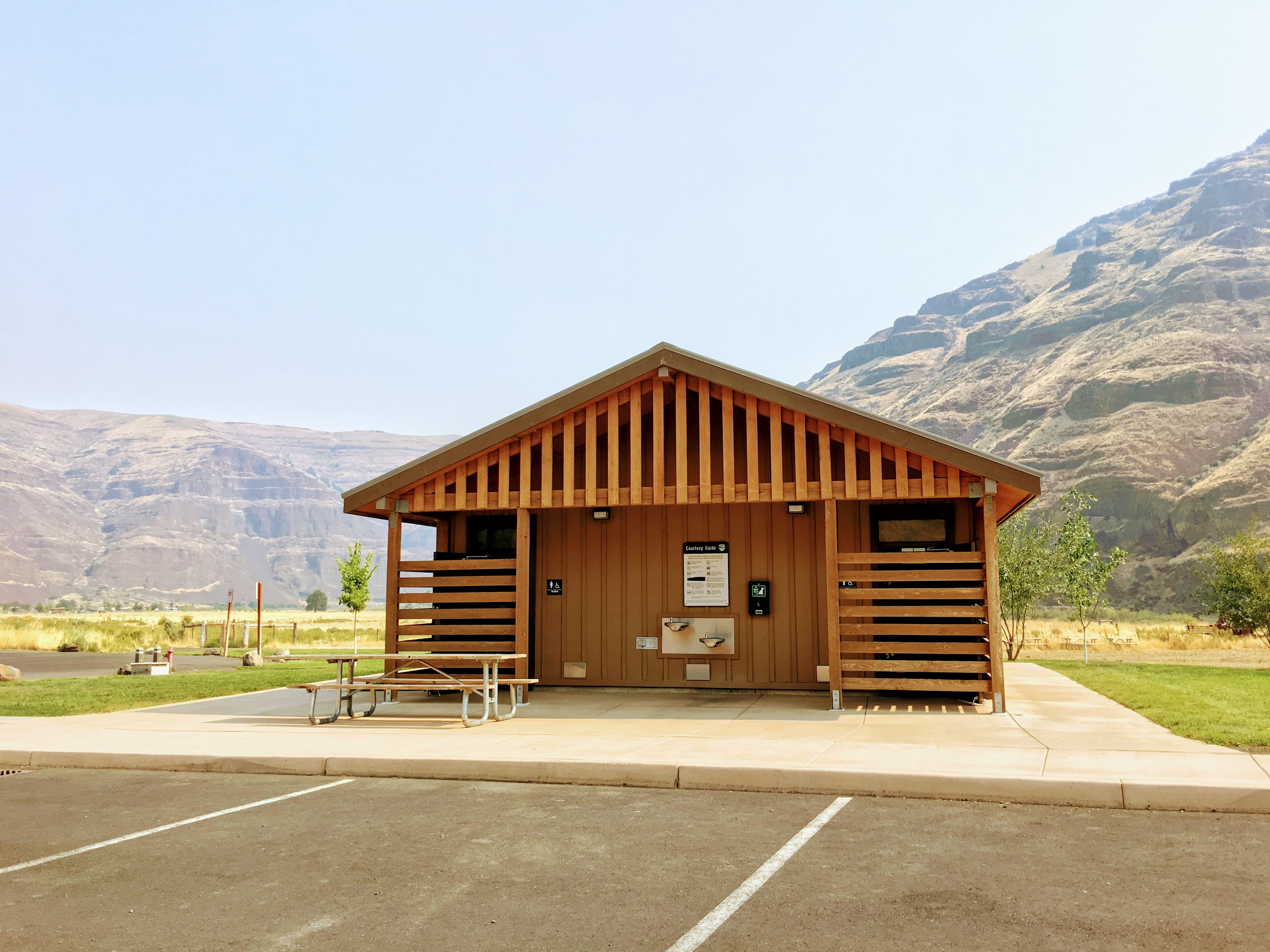 Bathrooms are a short walk from the camp sites.