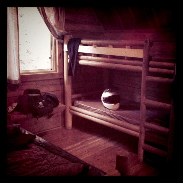 Inside the cabin we find a bunkbed and a double, each with a mat for a comfortable night's sleep - and one less thing to pack.