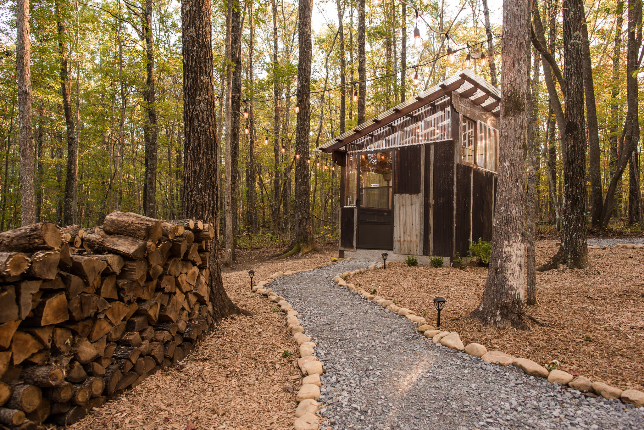 Just a short walk from the cabin to the bathroom.