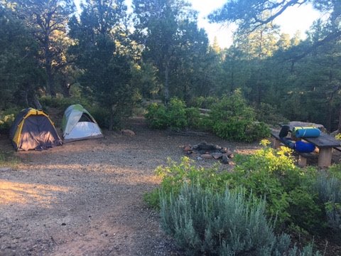 sweet little campsite for the night--complete with picnic table and fire pit! (AND potable water faucet located near extremely clean/fresh outhouse). 