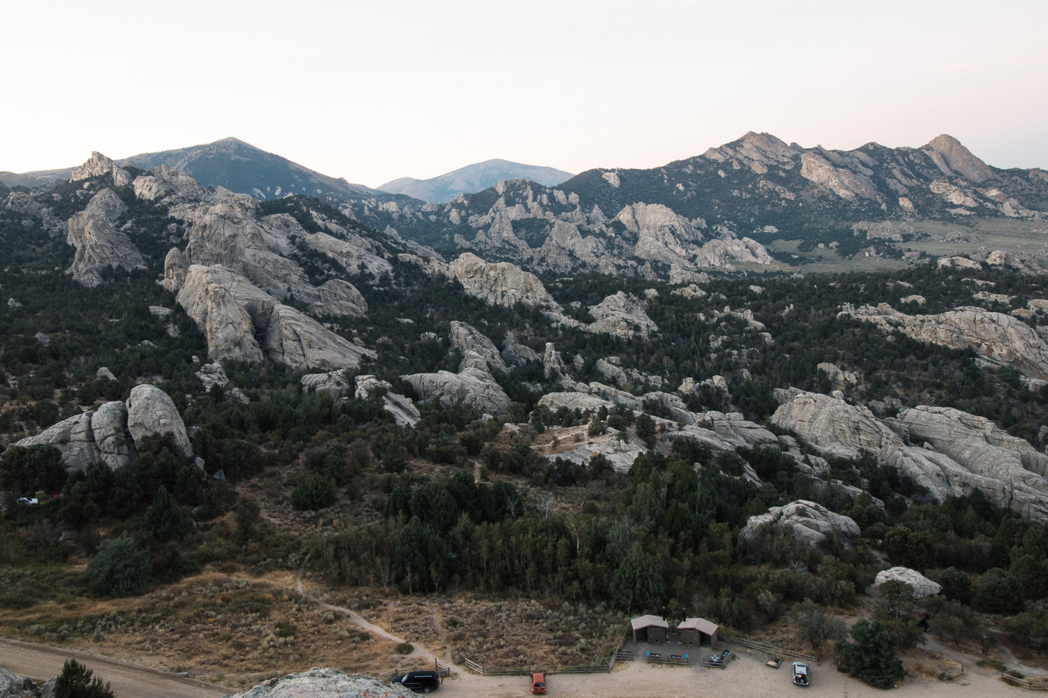 Camp area 4. Bathroom and water in the parking area at the bottom of the image. Sites 40-49