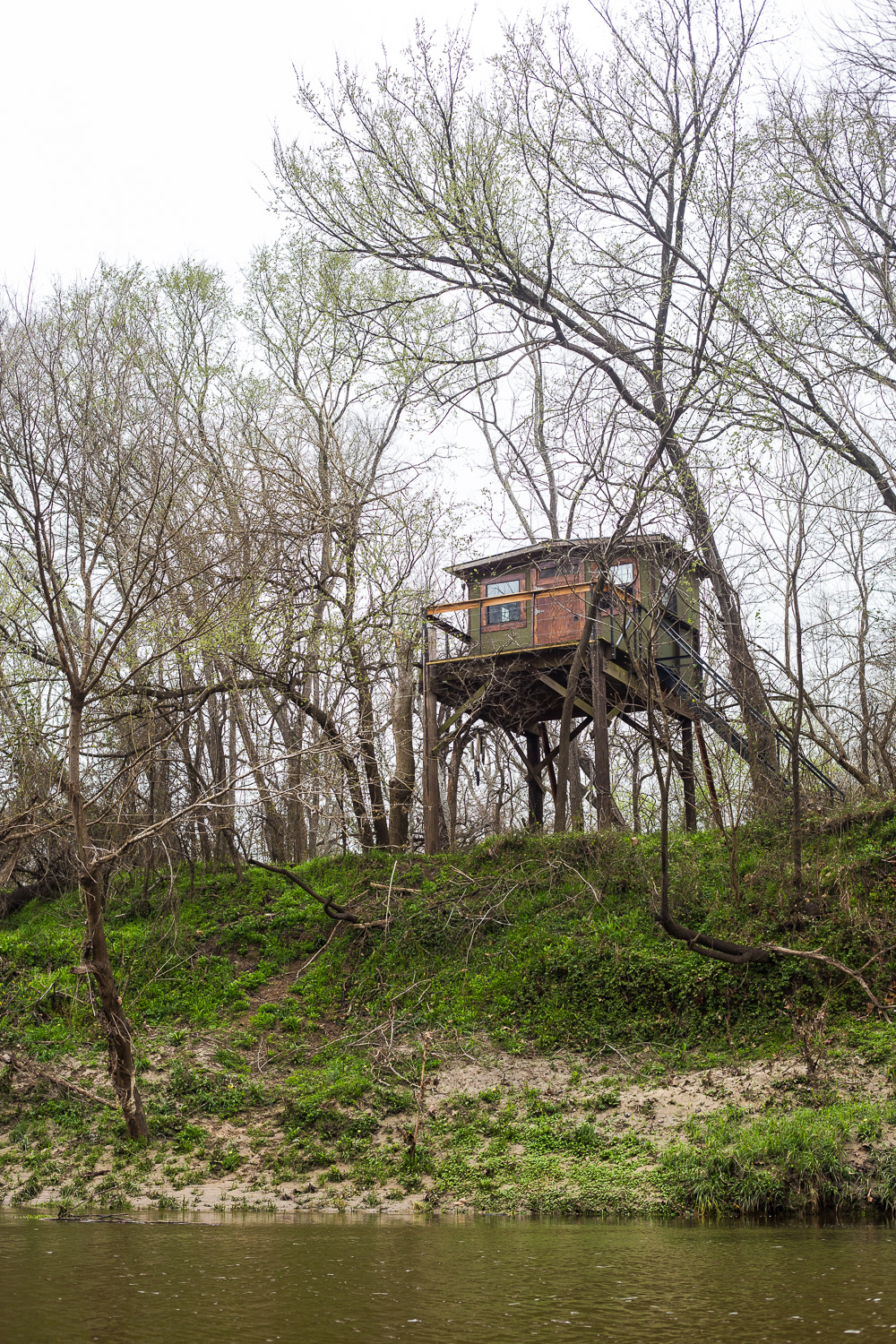 View of the beautiful treehouse from on the water.