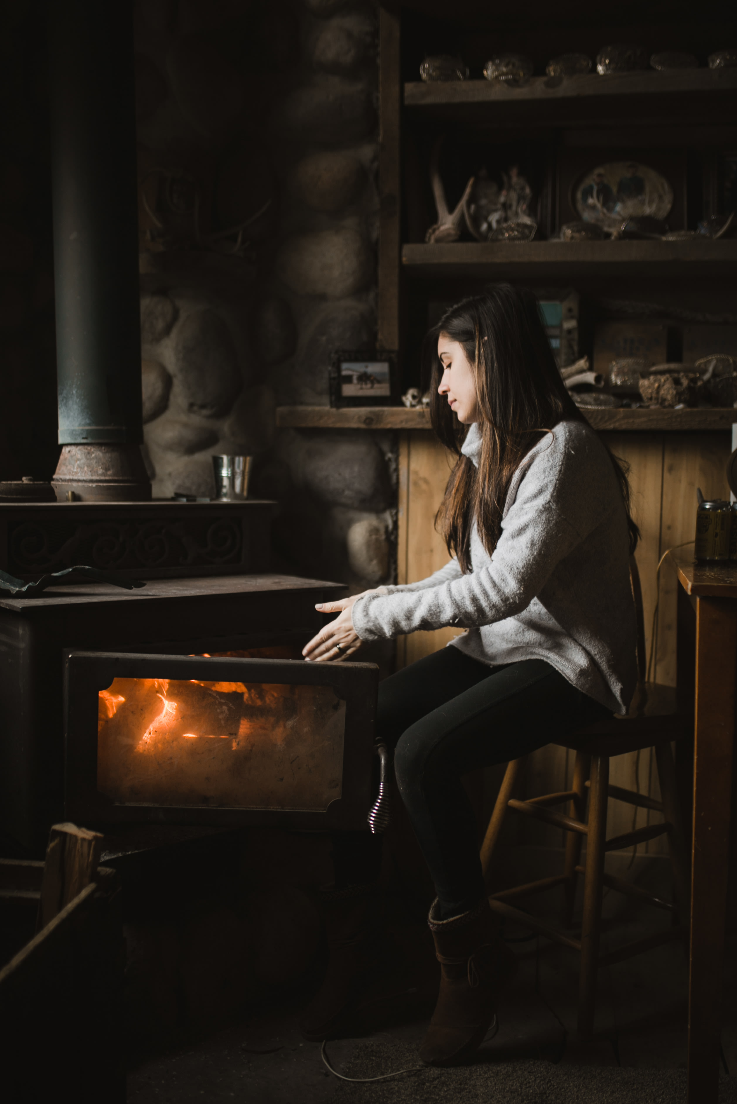 warming by one of the fire places inside
