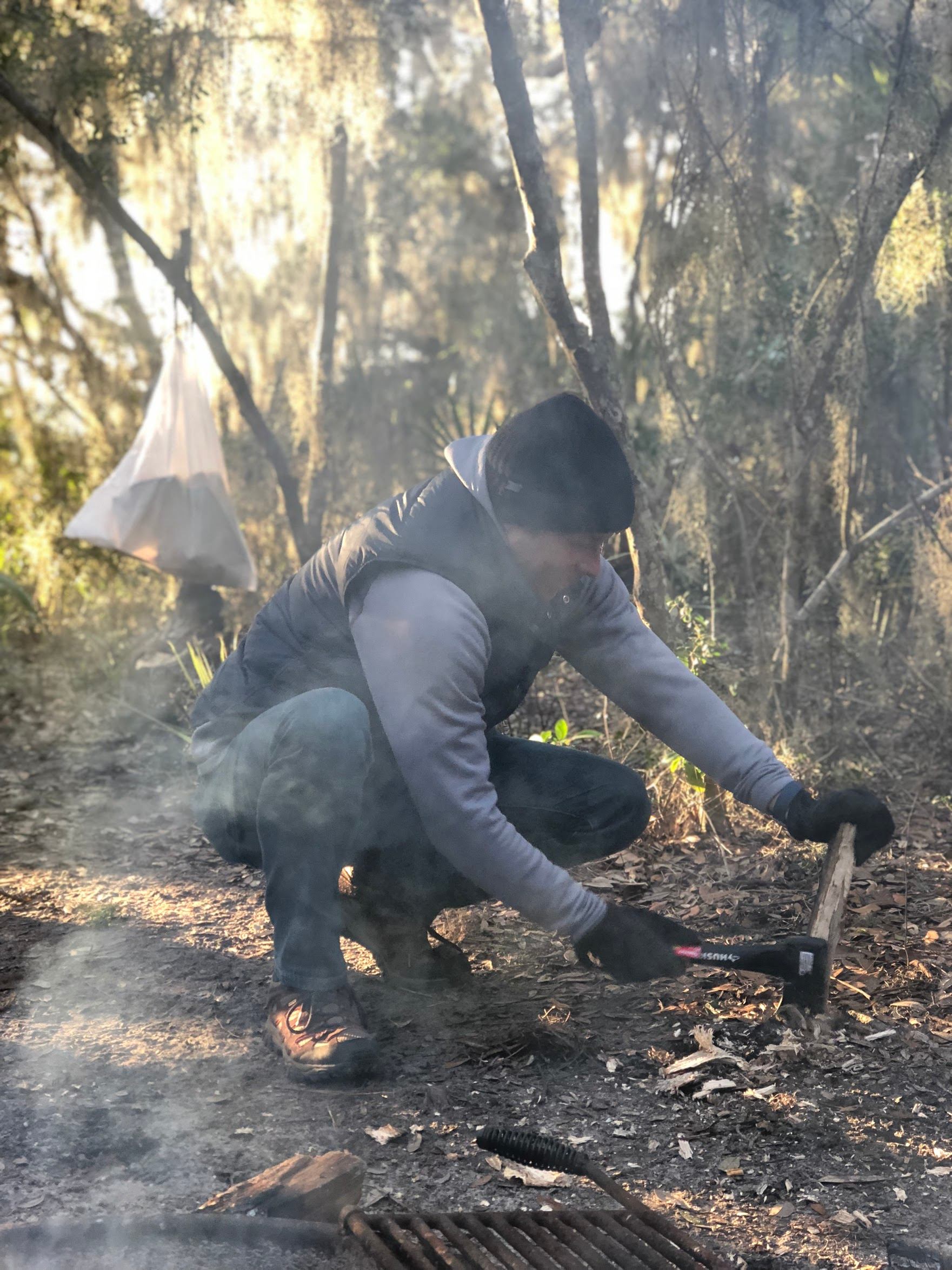 Preparing the wood to keep us warm in the random 38 degree night!