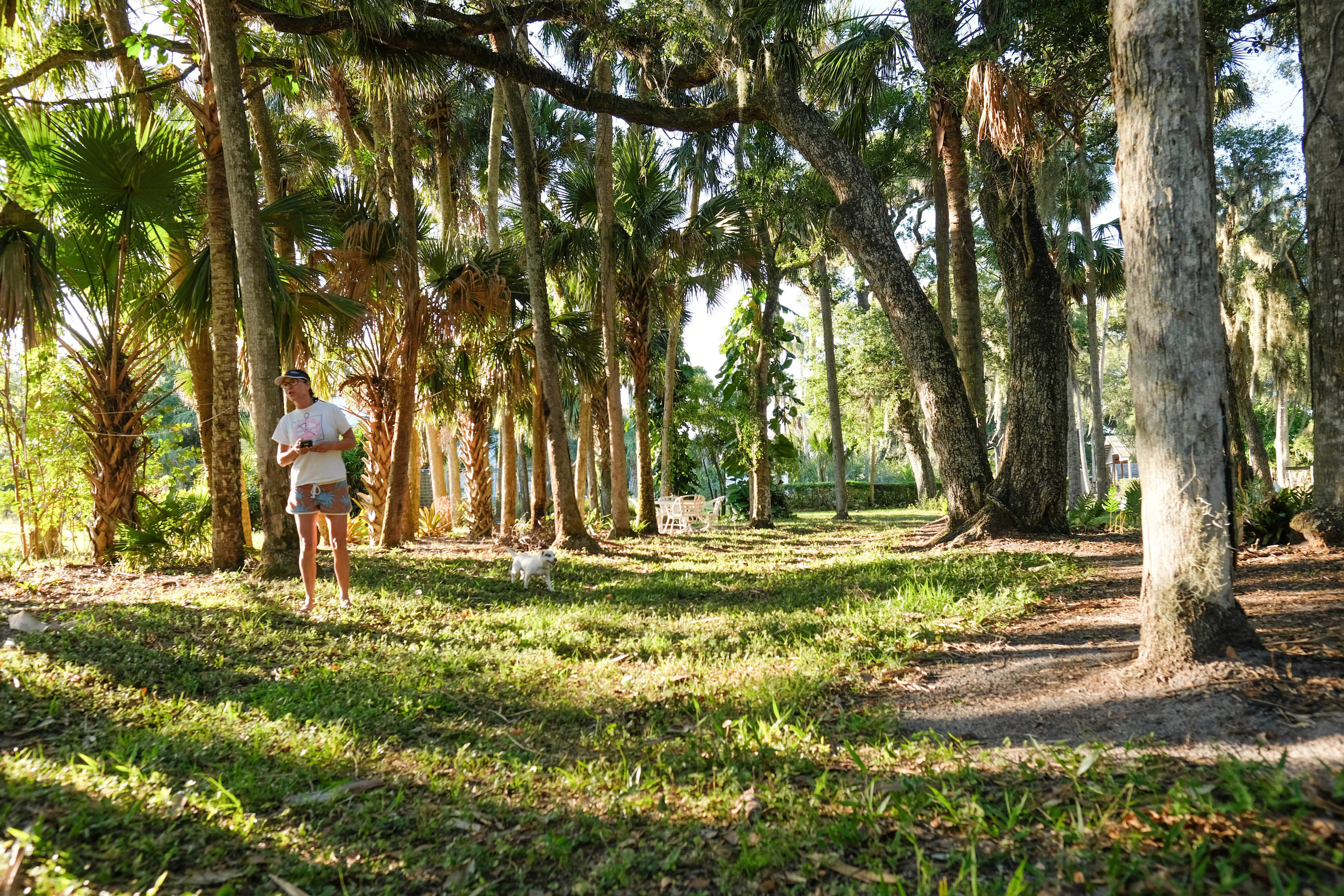 The host Christine with her dog Bristol showing us her property.
