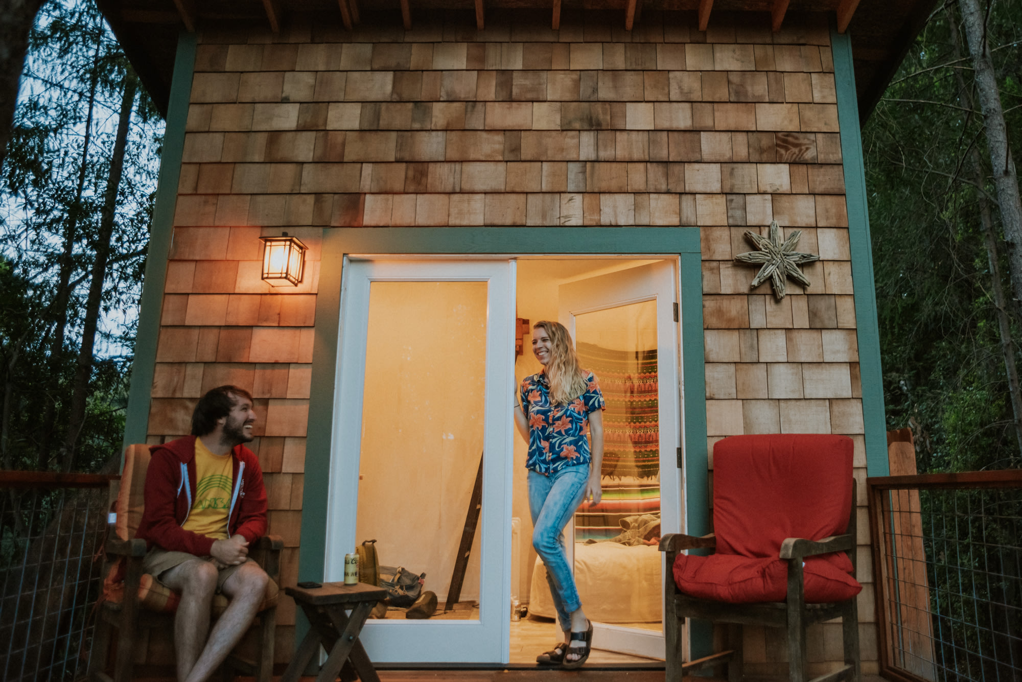 Front porch of the Casita, perfect for enjoying a warm evening in the Santa Cruz mountains. 