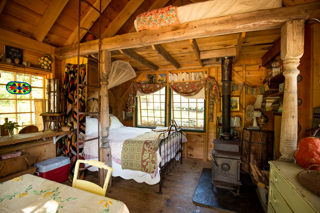 The cabin's interior. Stocked with enough books to keep you busy, if you ever tired of the farm and being within a stone's throw of the coast. 