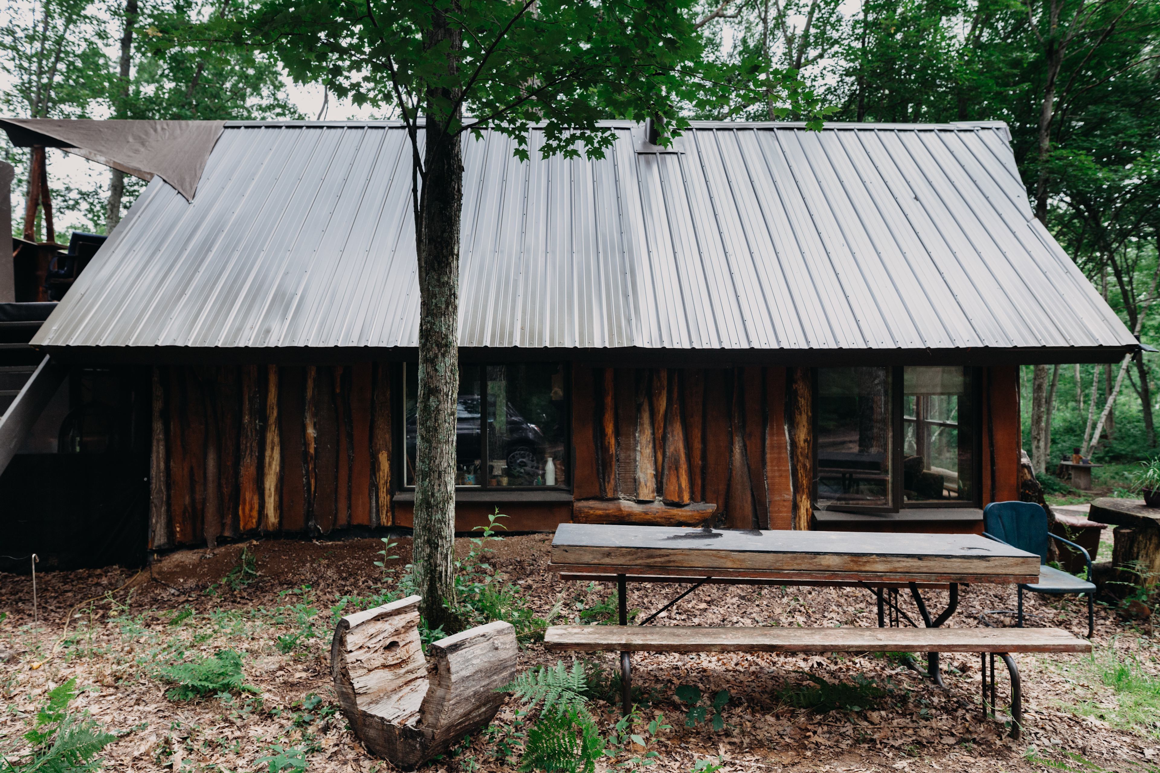 A picnic table available for use at the cabin.