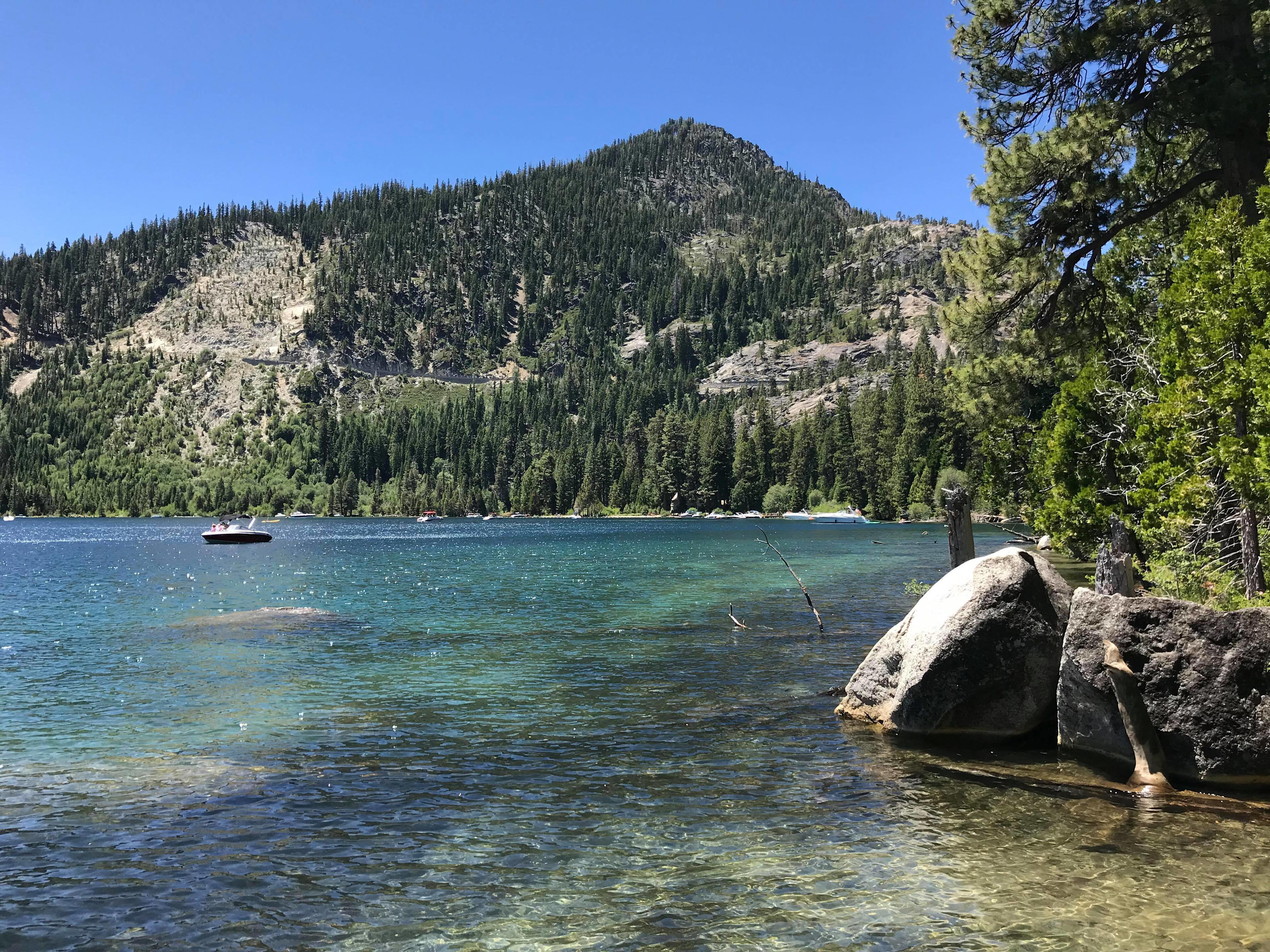 Swimming in crystal clear water in Lake Tahoe