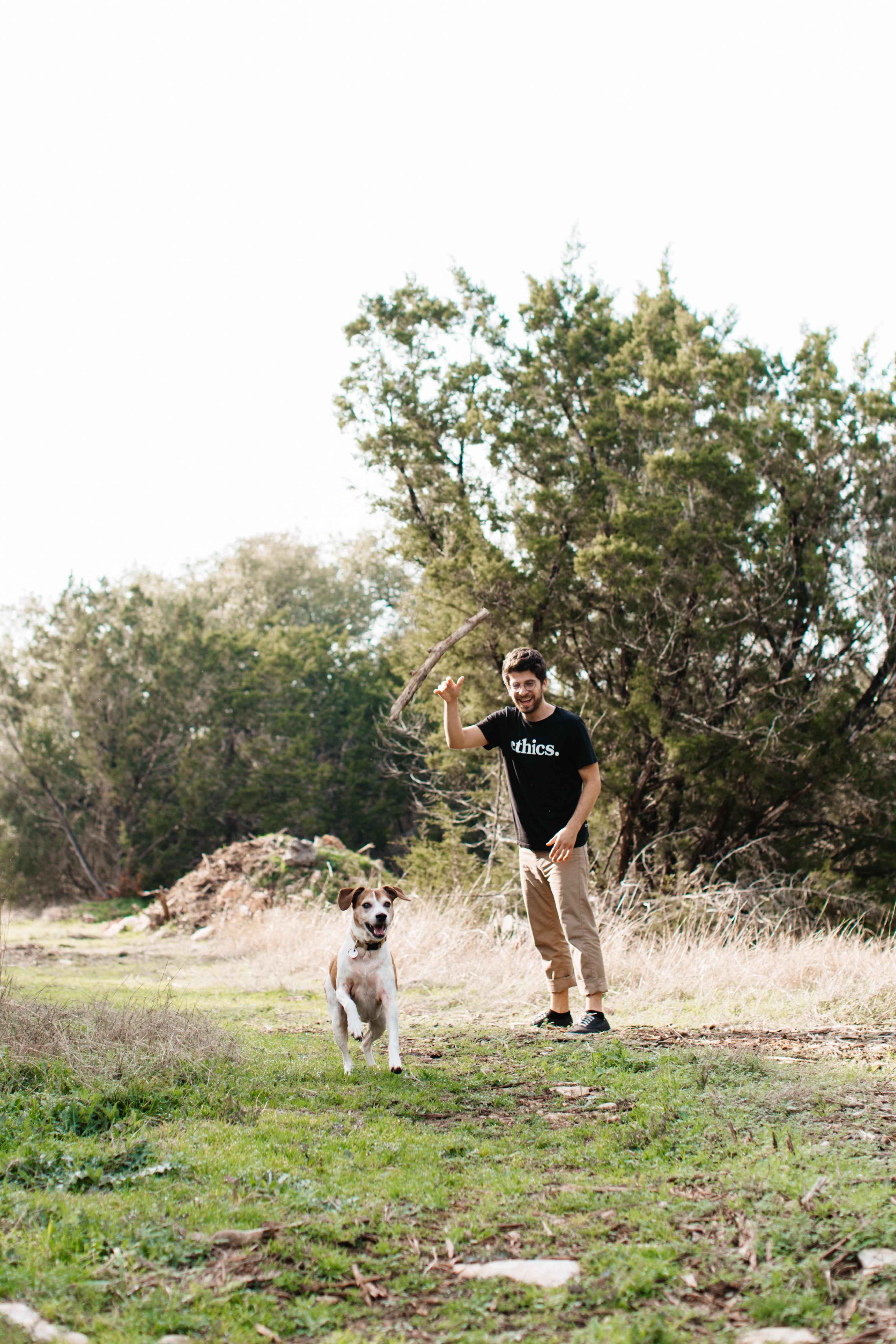 Playing fetch with sticks.