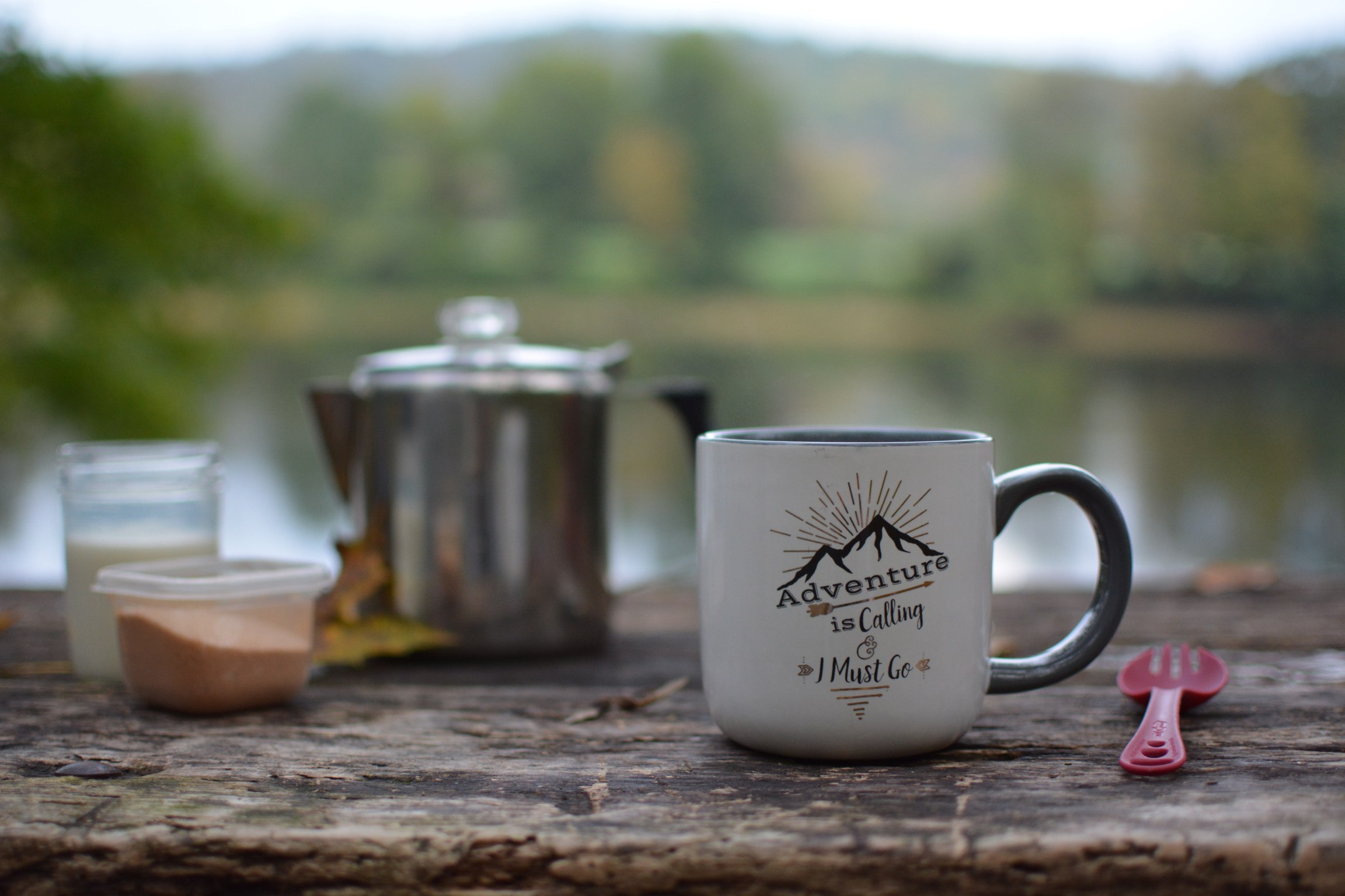 Morning coffee next to the water